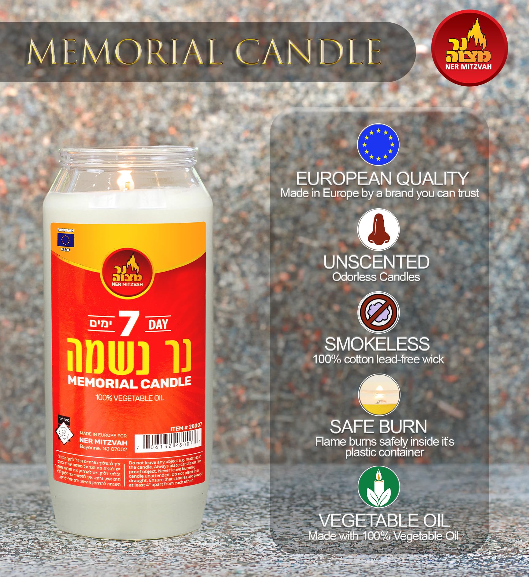 Ner Mitzvah - Świeca Yartzeit – 10 sztuk – koszerna świeca Yahrtzeit Memorial i Yom Kippur w plastikowym uchwycie