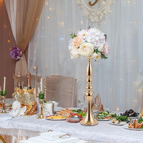 Miniatura 4 de 12 piezas de centro de mesa de metal dorado con flores para mesa alta y versátil para jarrón de flores, soporte para pilar para fiestas, bodas,
