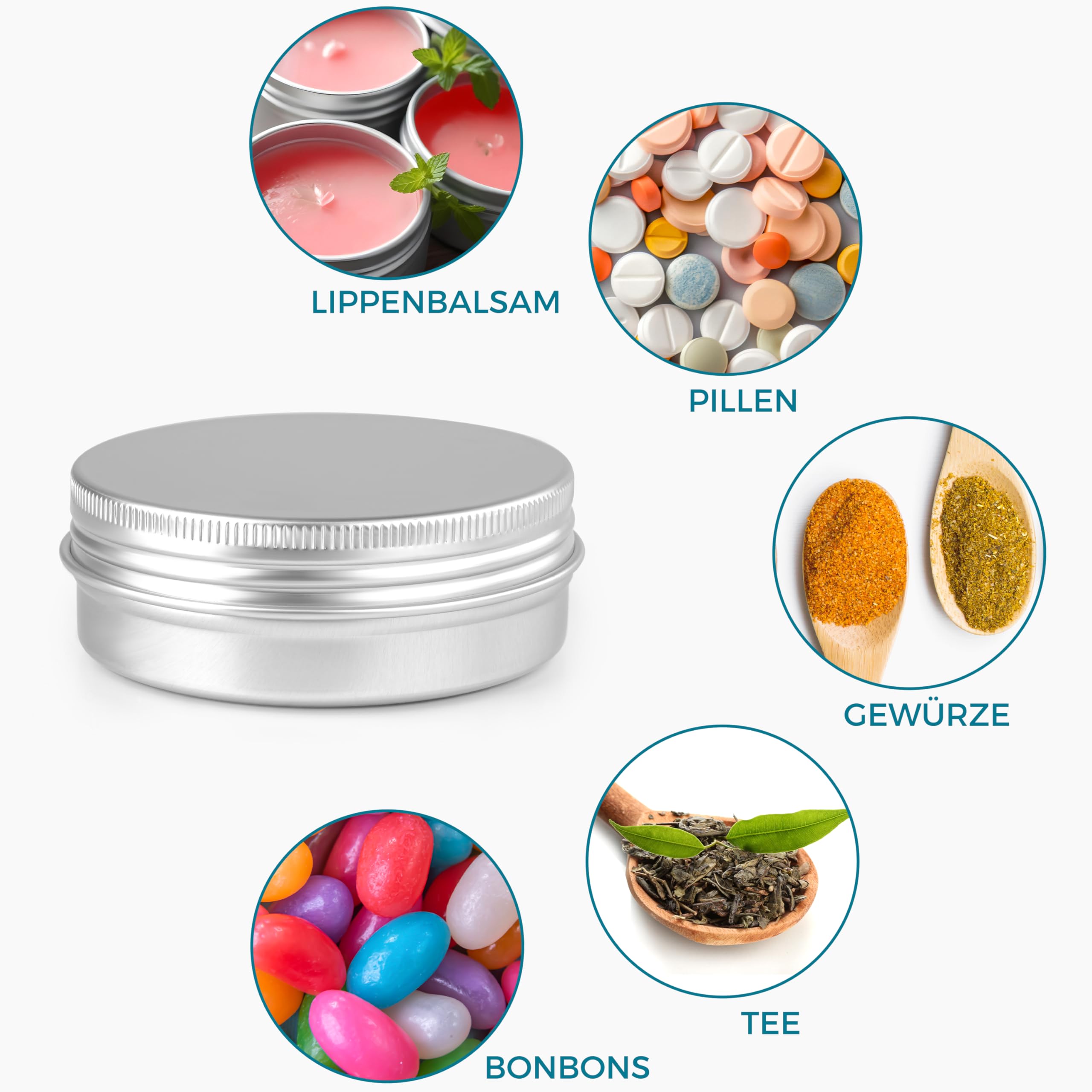 Winter Shore Aluminium-Blechdose Rund mit Deckel (48er-Pack) - Leere Cremedosen zum Befüllen - Kleine Dosen für Creme & Lotion - Kleine Metalldose - Mini Dosen mit Deckel - Creme Dose für Reisen