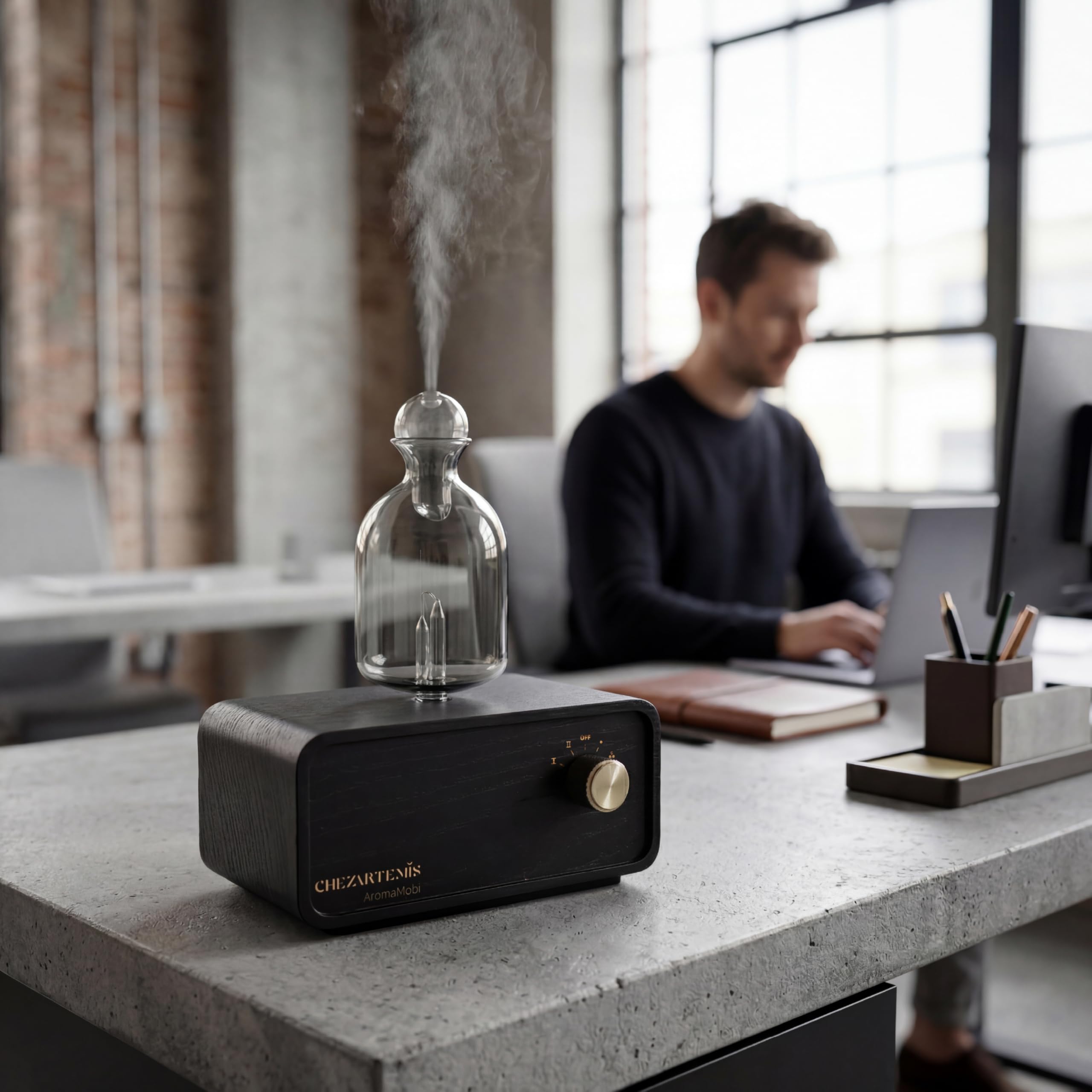 Nuit Diffusore di Oli Essenziali Senza Acqua, Nebulizzatore in Vetro Nero Ossidiana con Base in Legno Scuro, Diffusore Ricaricabile con 4 Timer & LED, per Ufficio Casa Yoga