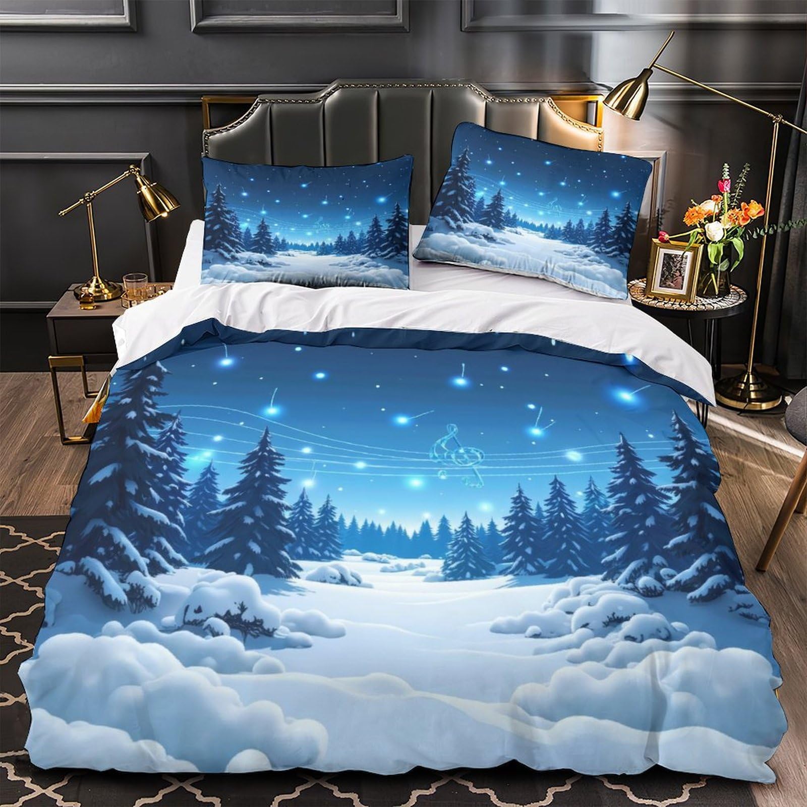 MMDASBVPE Winter Landscape Comforter Cover 3D Design Printed Luxury 3 Piece Bedding Set Zipper Duvet Cover Super Soft Washable for Kids Teens Adults Women Youth Teenagers King（220x240cm）