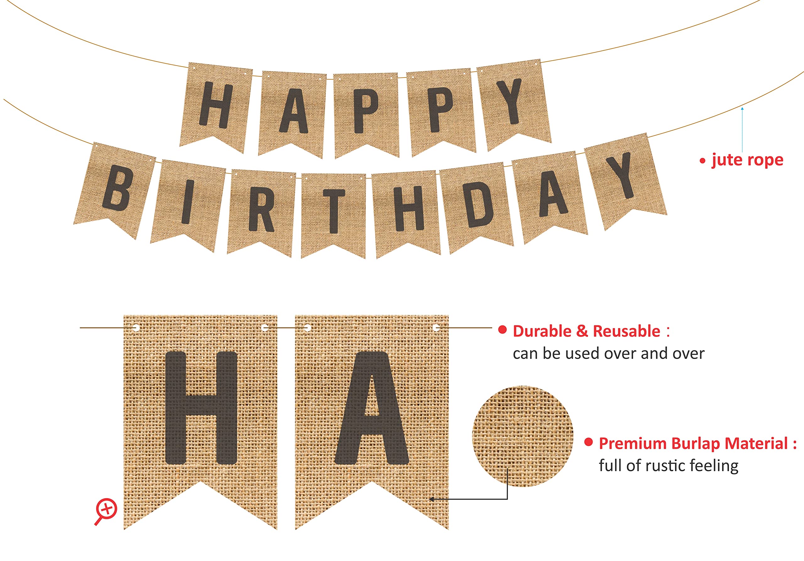 Burlap Happy Birthday Banner - Rustic Party Decor -2