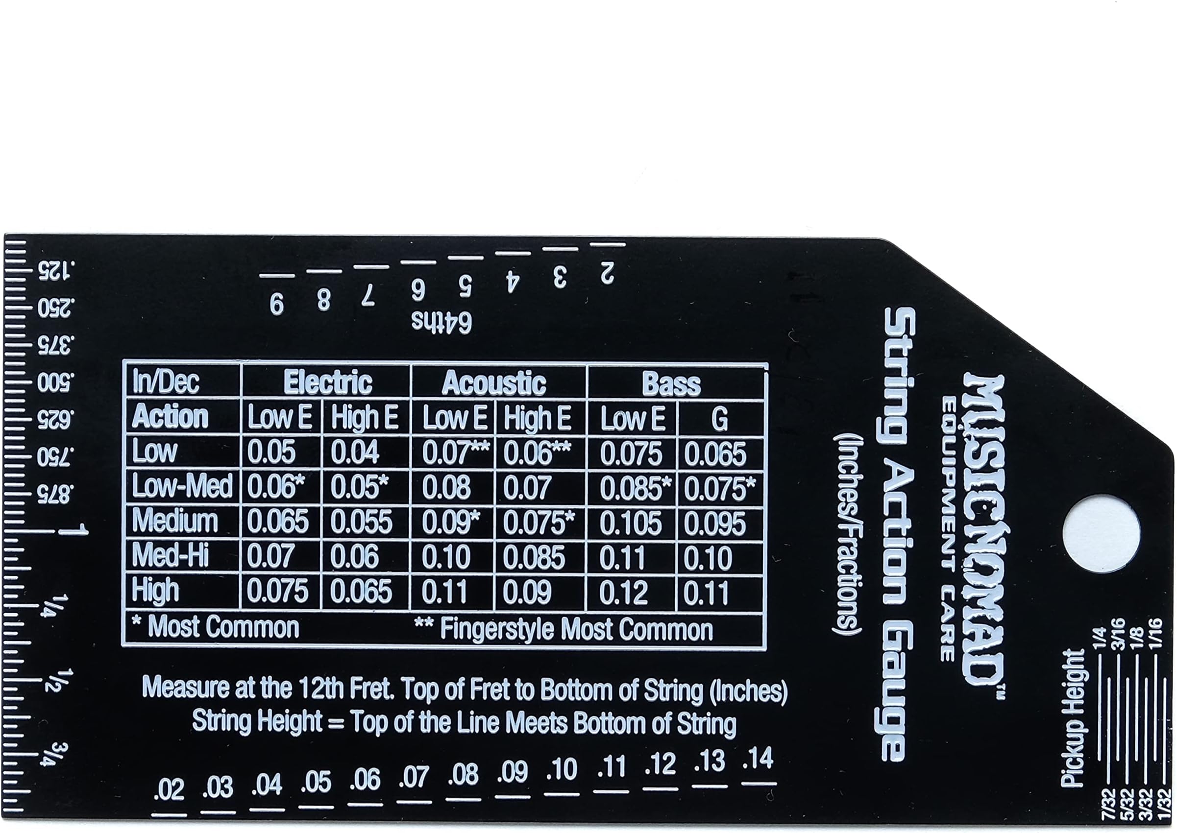 Precision String Action Gauge Ruler for String Height- Metric, SAE, 64ths (MN602)