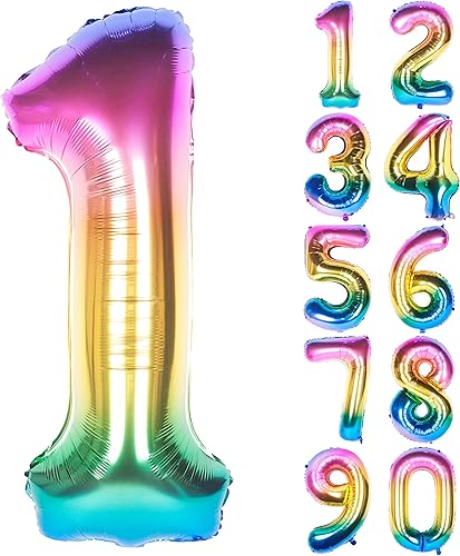 Miniatura 21 de Globos de dígitos de número morado de 40 pulgadas de papel de aluminio con helio para fiesta de cumpleaños (Morado 7) Púrpura 7,Arco iris oscuro