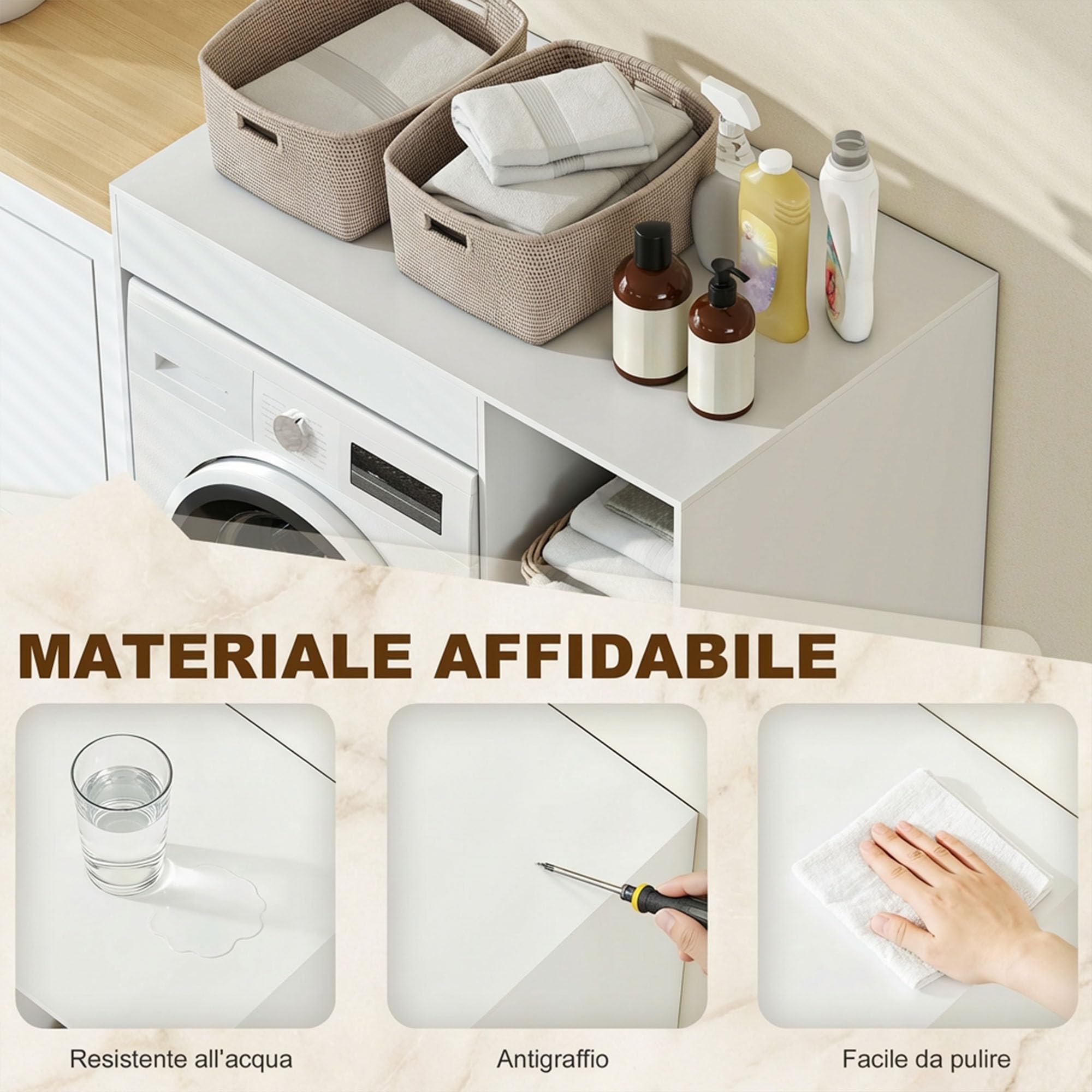 HOMCOM Mobile Sopra Lavatrice Moderno con Ripiani Aperti Scaffale Coprilavatrice Asciugatrice Autoportante Salvaspazio per Bagno e Lavanderia 96x60x95 cm Bianco