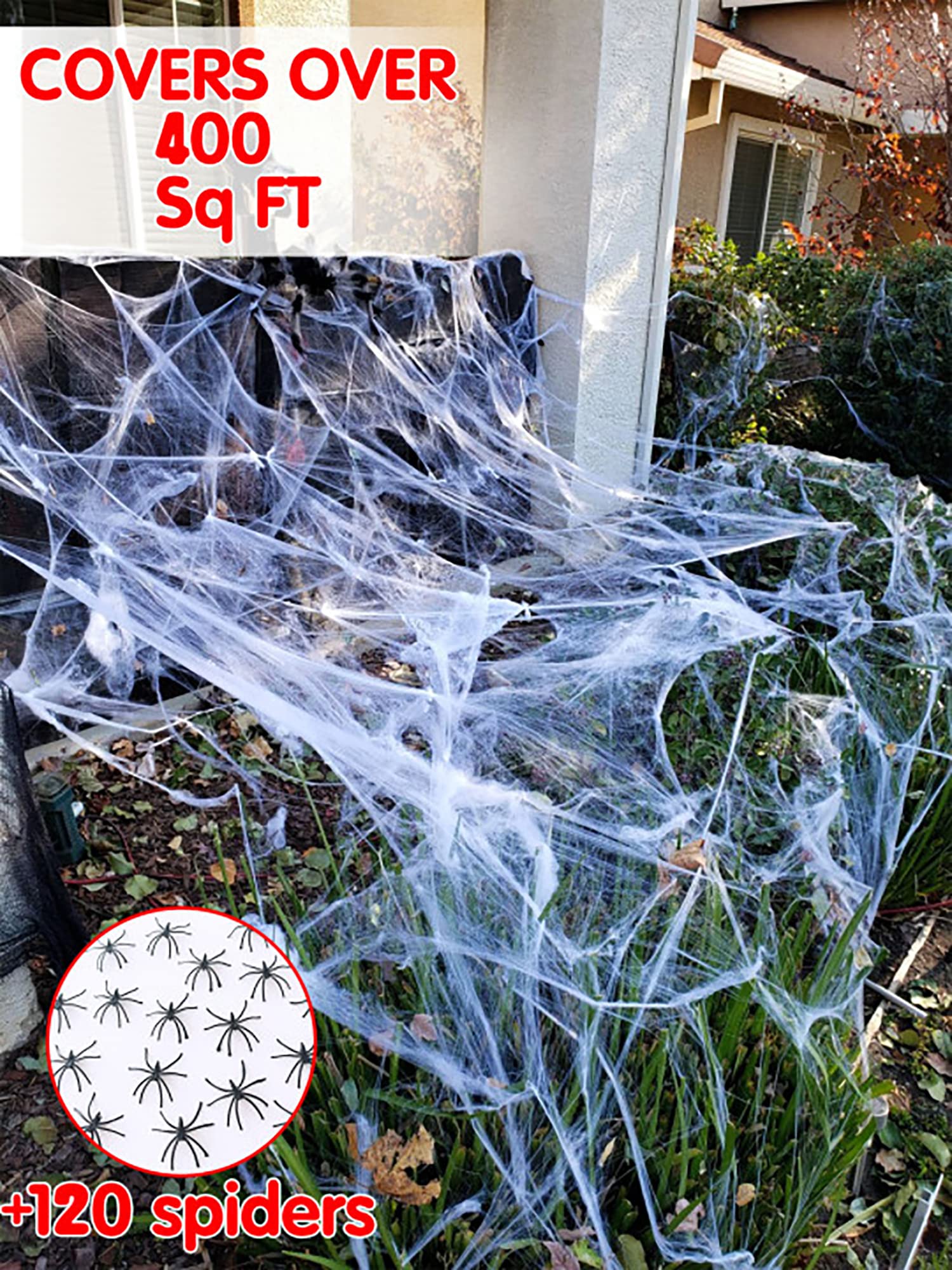 Toile D'araignée Halloween 60g Avec 10 Araignées – Décoration Effrayante Extensible Pour Maison Et Extérieur