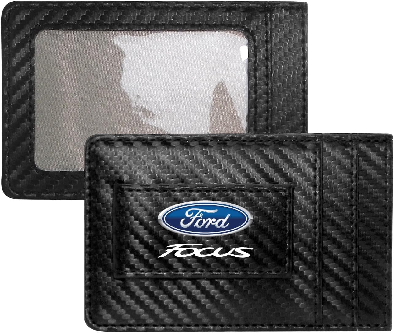 Ford Focus Carbon Fiber Style Minimalist Leather Slim Wallet RFID Block with Money Clip