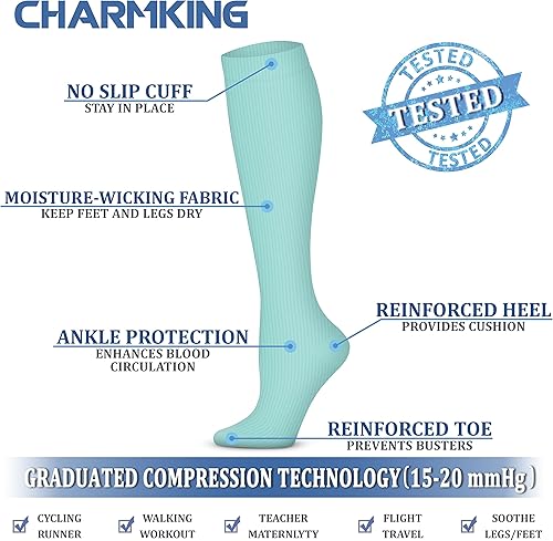 Miniatura 4 de CHARMKING Calcetines de compresión para mujeres y hombres circulación 4 pares de 15-20 mmHg mejor soporte para atletismo, correr, ciclismo