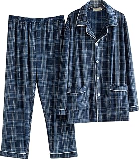 Cotton Flannel Pajamas Set for Men Winter Warm Long Sleeve Sleepwear Sets Loungewear Nightwear Pjs Top and Pant Suit