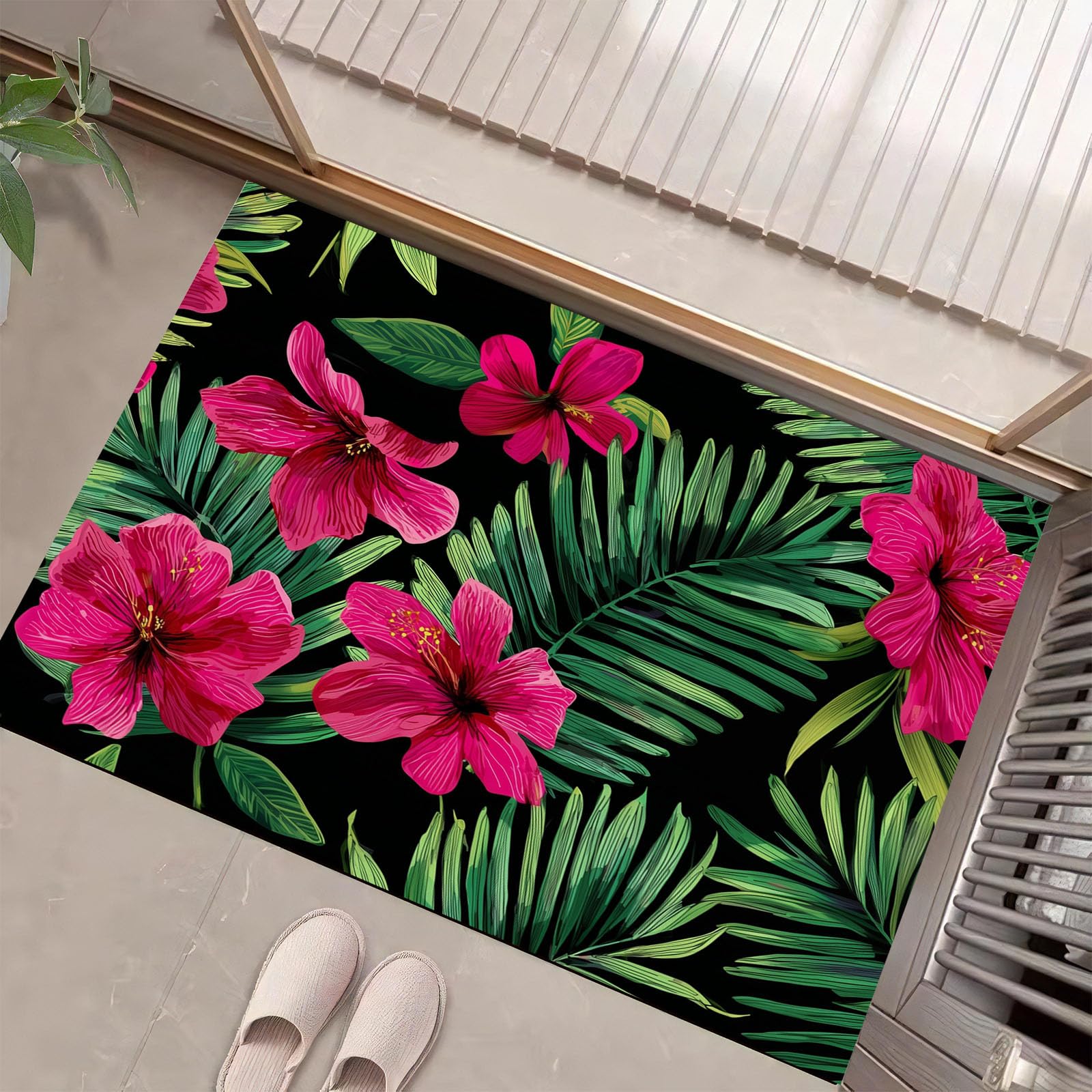 Tapis de sol feuilles de palmier pour entrée intérieure accueillante