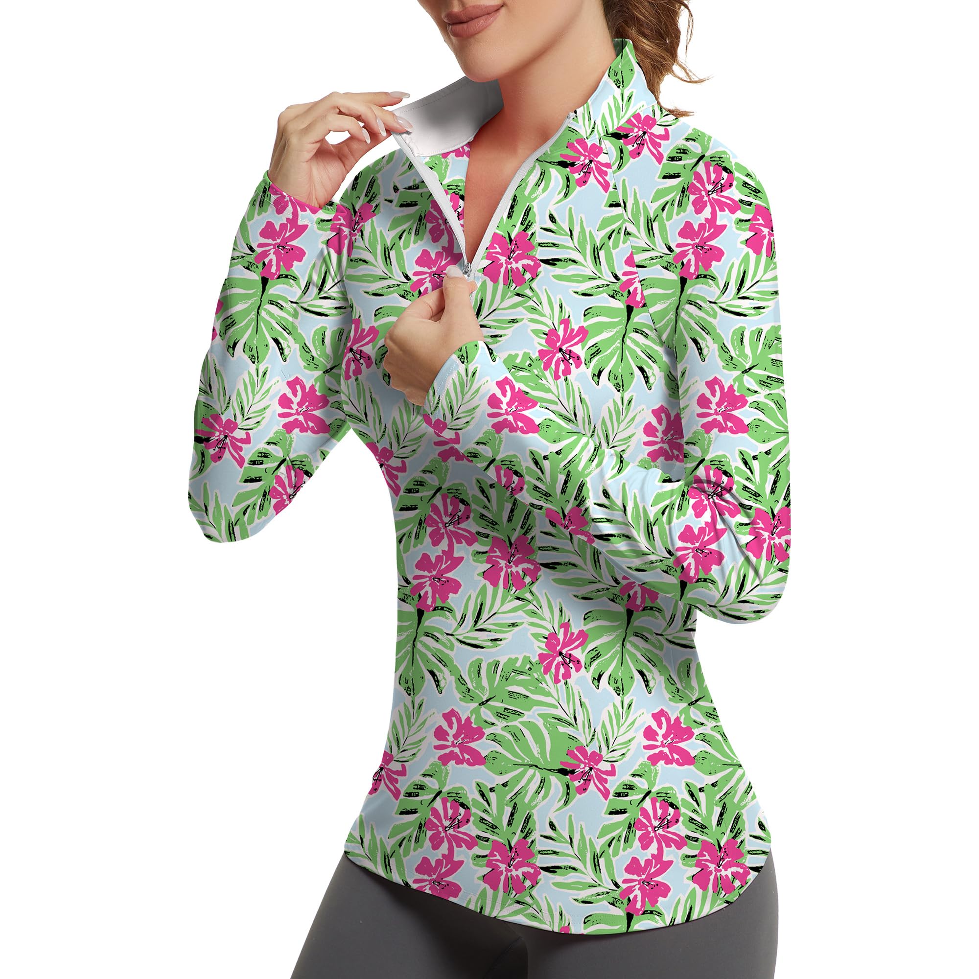 GGOV Golf Shirts for Woman UPF 50+ Sun Protection Quick Dry Lightweight Long Sleeve Polo Shirts for Woman Rash Guard