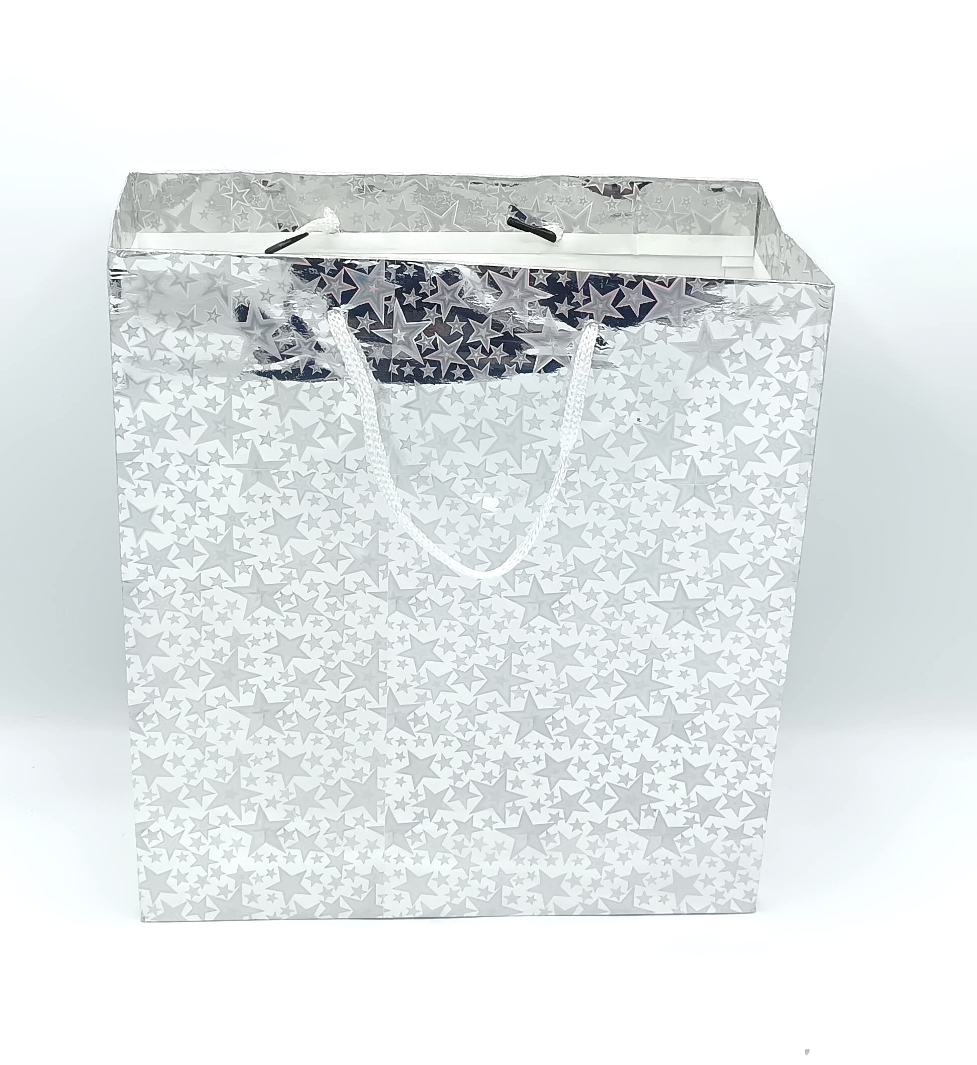GOLD LEAF Glitter Paper Bags 12Pcs With Handles,Reusable Iridescent Gift Bags for Gift Giving, Baby Shower Gift Bags,Christmas, Party Wrapping Solution(18 x 7.5 x 22 Cm)(Silver) (B0BYVY67B8) Amazon Price History, Amazon Price Tracker