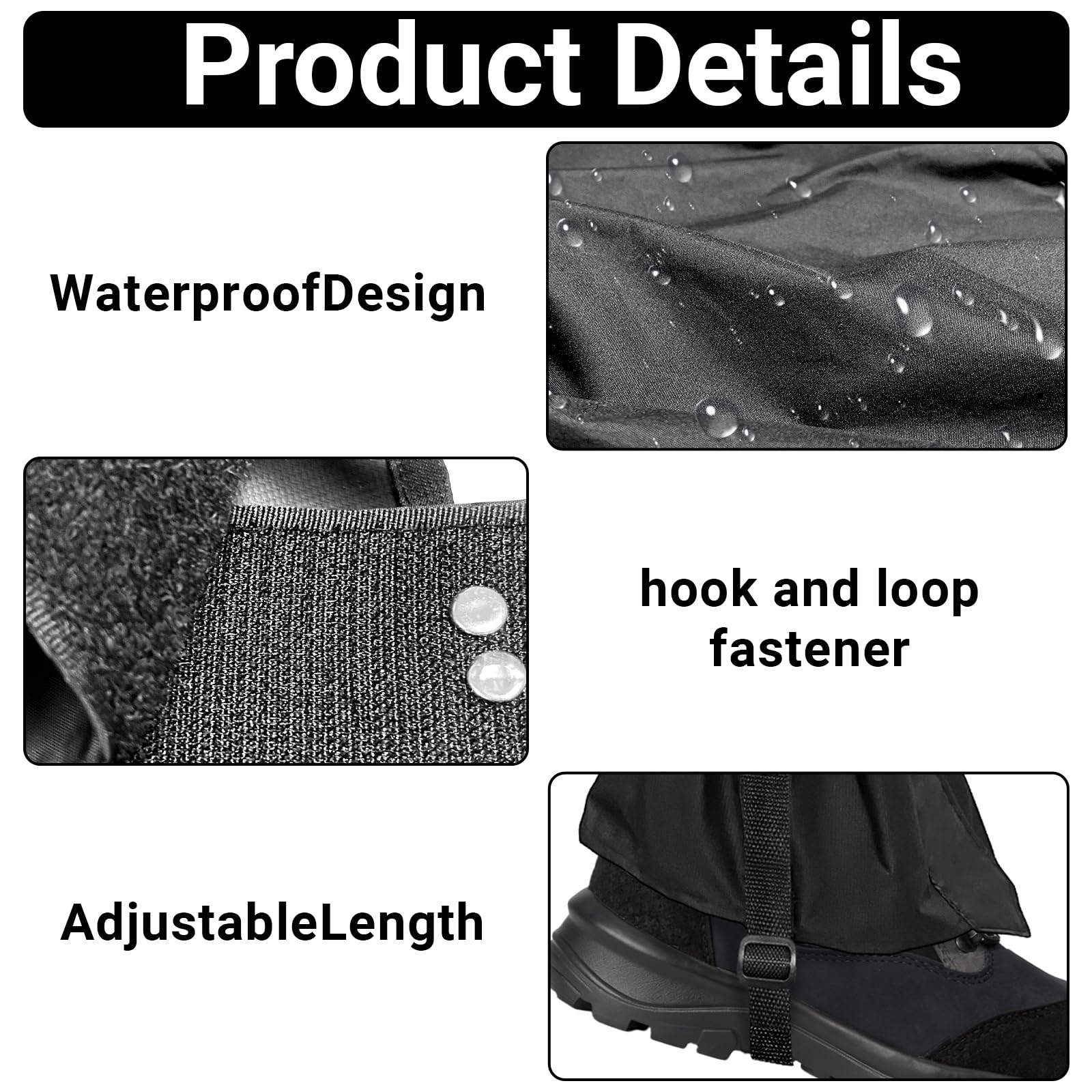 Bellanova Guêtres Imperméables, 1 Paire de Guêtres de Randonnée, Guêtres de Neige Respirantes Antidérapantes pour Ski, Trekking et Activités Outdoor