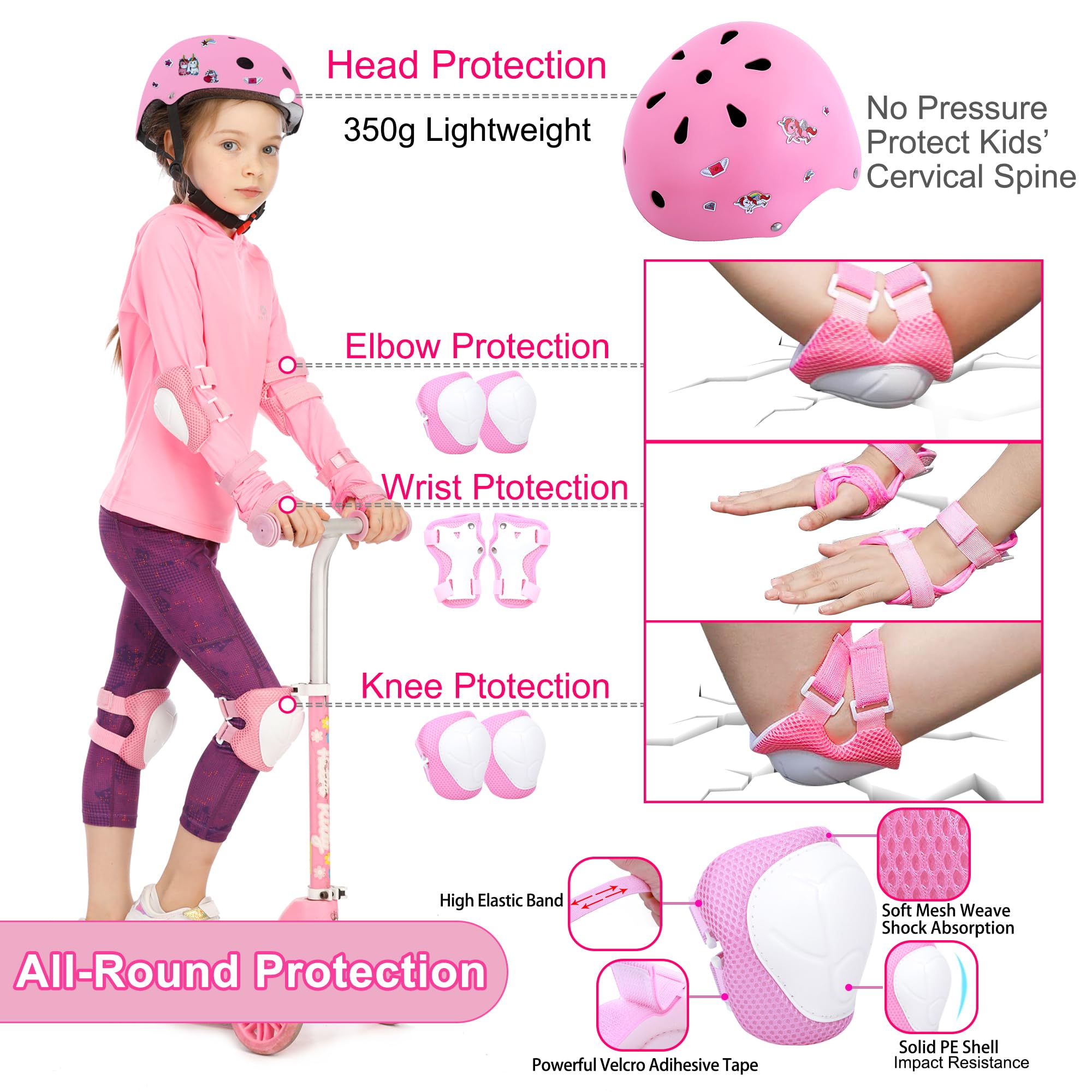 Casque de vélo pour enfants avec autocollants à faire soi-même et genouillères, coudières, protège-poignets pour enfants de 3 à 8 à 14 ans, casque pour patins à roulettes, cyclisme