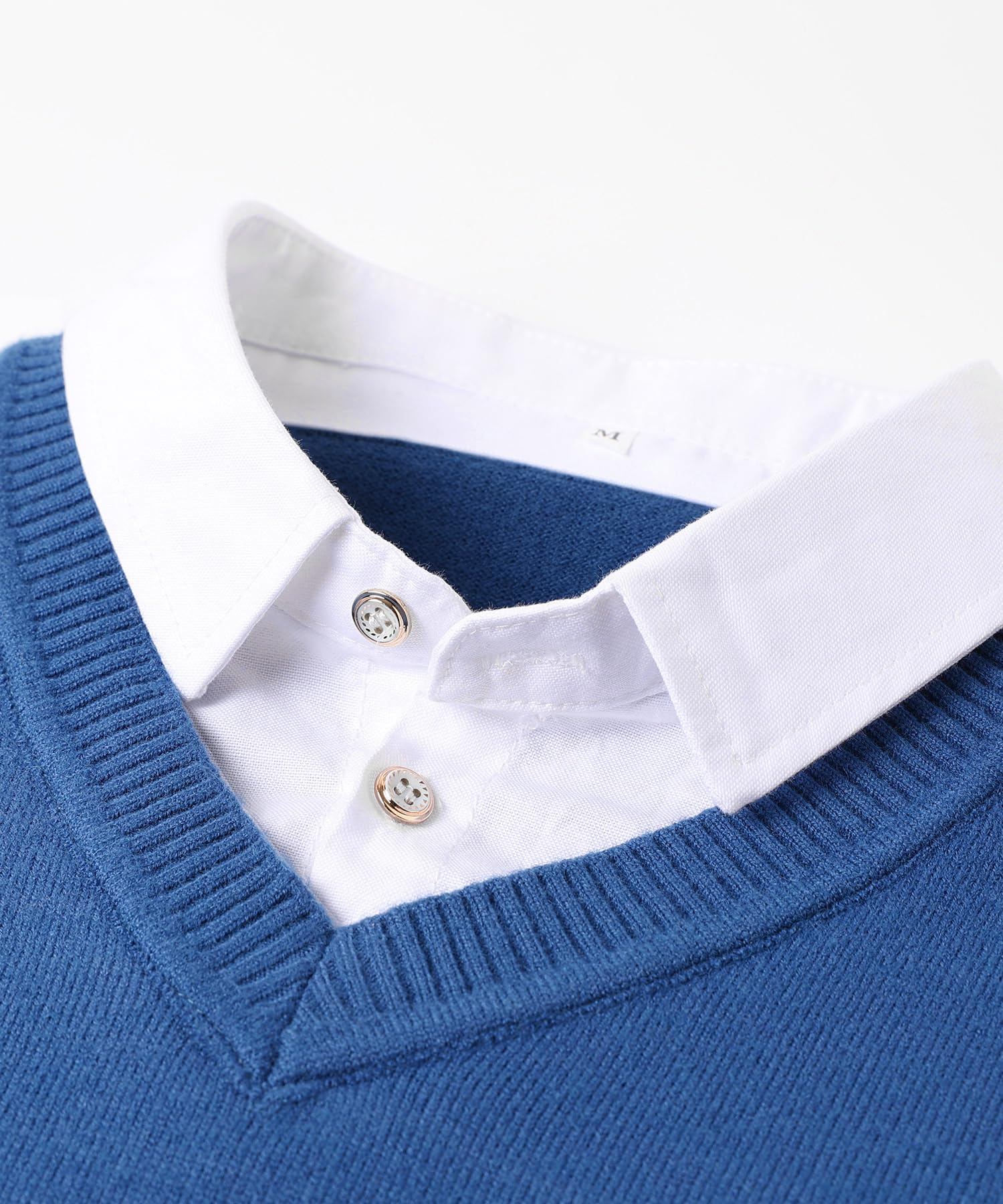 Jersey de Punto para Hombre Jersey de Moda Suave al Tacto con Cuello en V y Camisa de Cuadros o Cuello Blanco.