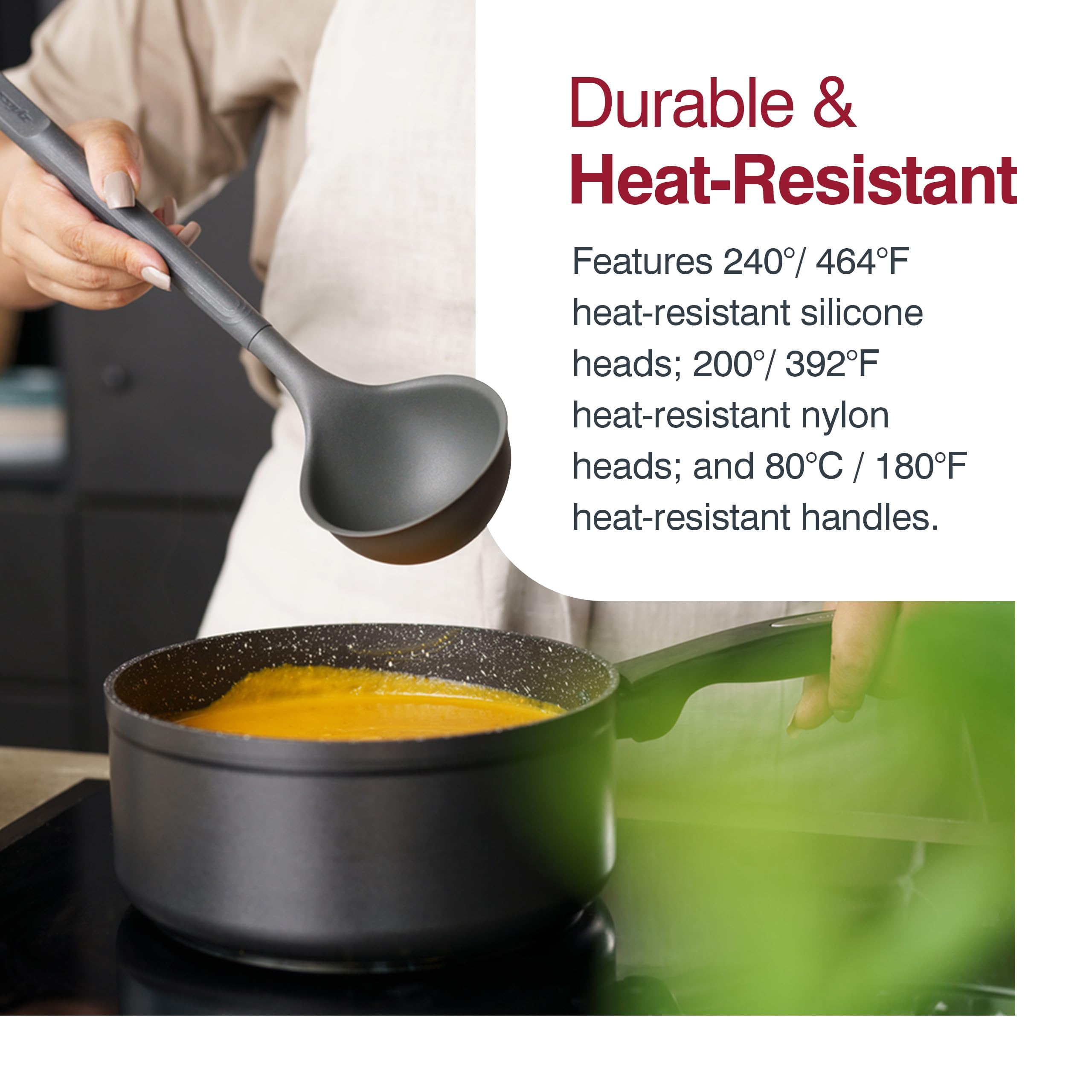 Zyliss 7 PCS Pot à Ustensiles de Cuisine en Silicone Durables, Anti-Rayures | 7 Pièces Set Ustensiles de Cuisine Silicone avec Rangement, Spatule, Cuillère, Écumoire et Louche, Compatible Lave-Vaisselle