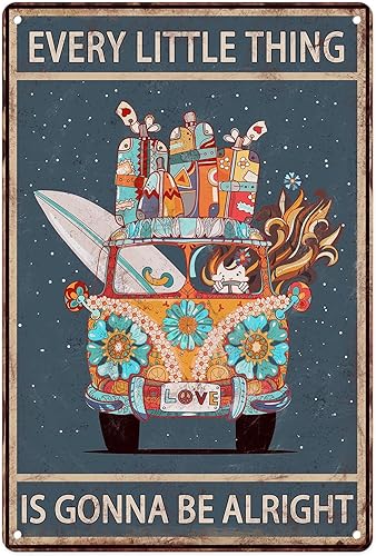 Sanwarm Letrero de metal de 8 x 12 pulgadas, diseño vintage de coche de surf, playa, campista, bohemio, inspirador, decoración de pared para el