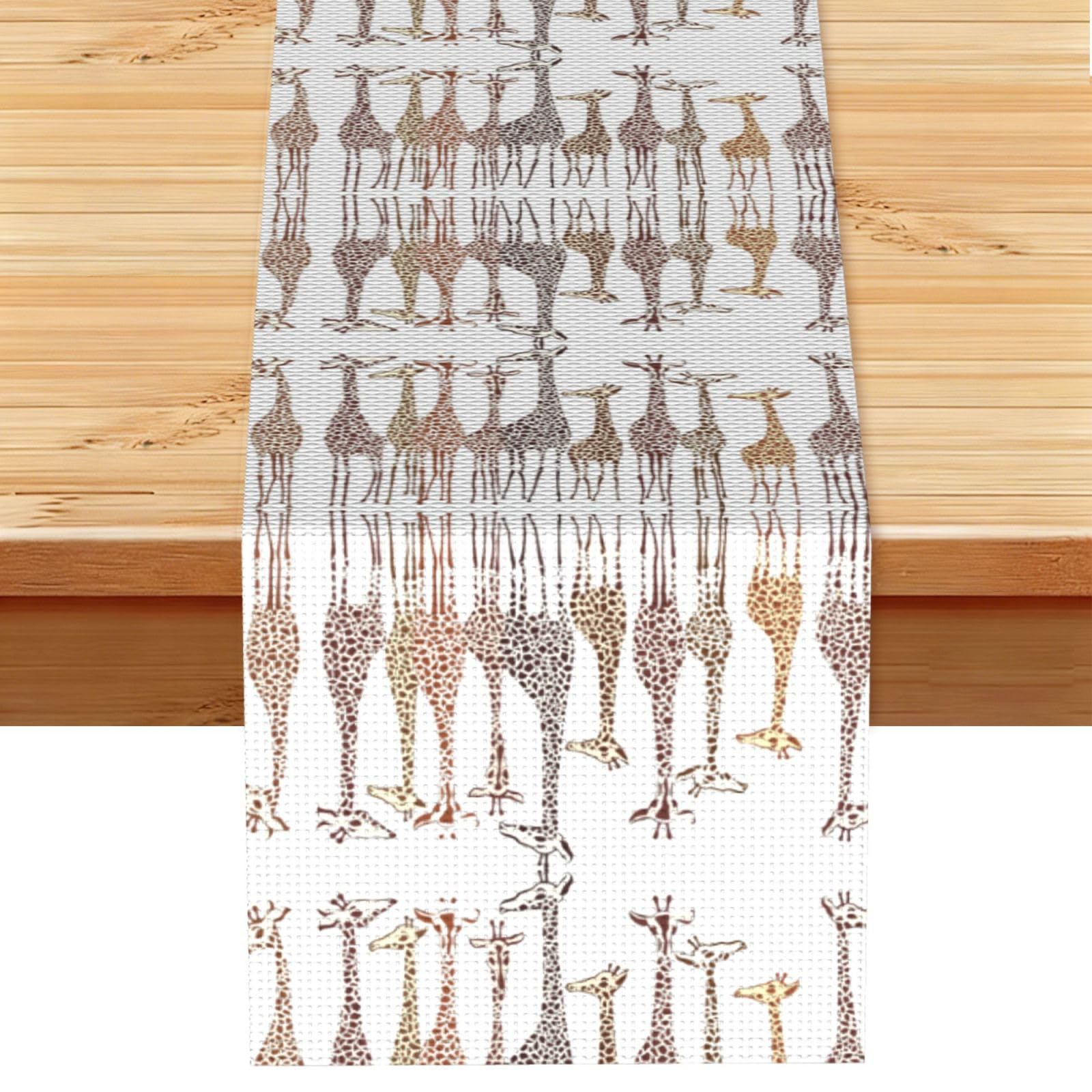 Cute Cartoon Funny Giraffes Printed Dining Table Runner 13x72 Inch, Non-Fading Decor for Kitchen Dresser Fireplace Mantel