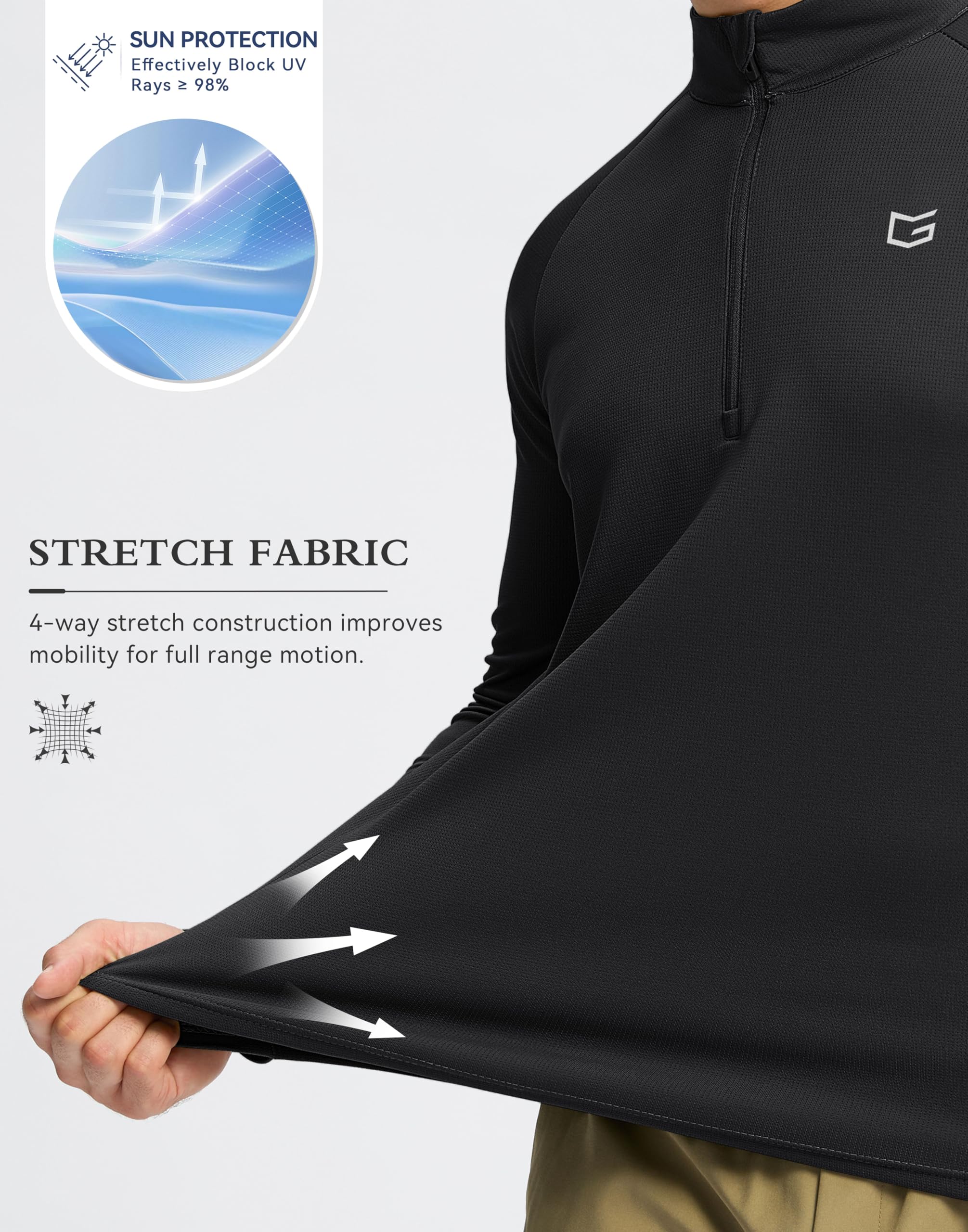 G Gradual Camisetas deportivas de manga larga para hombre, ligeras, de secado rápido, con cremallera de un cuarto para hombre, entrenamiento, gimnasio, golf