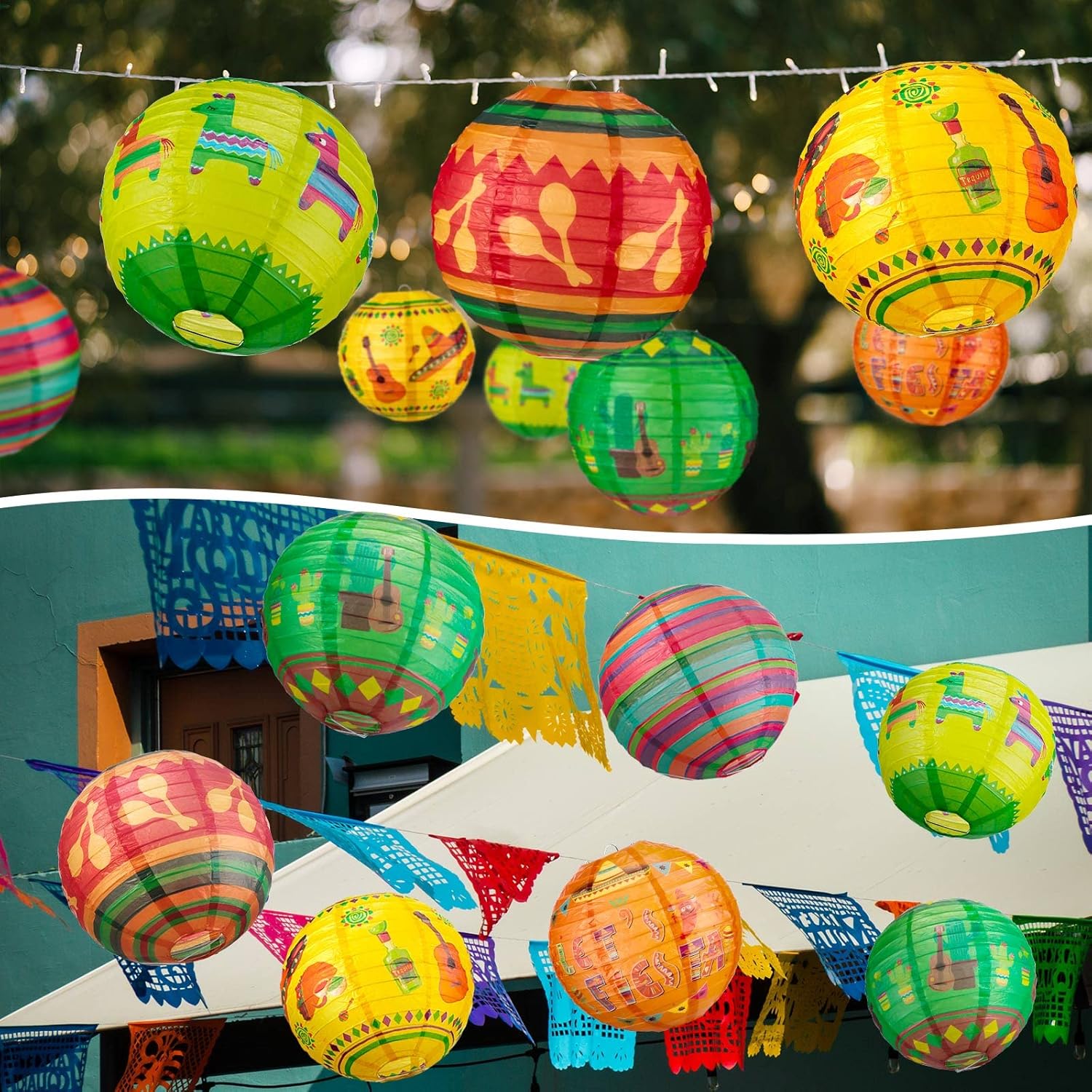 Panelee 12 Pcs Mexican Paper Lanterns Cinco De Mayo Party Decorations 8 Inch Fiesta Round Hanging Lanterns for Office Classroom Party Decorations Supplies Indoor Outdoor