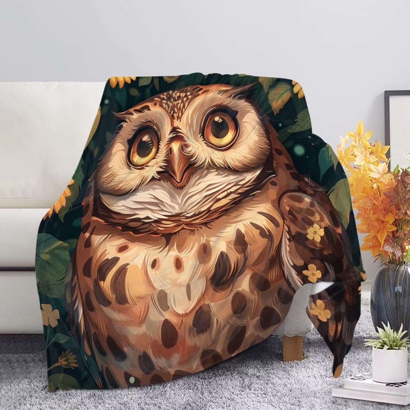 Allcute Cute Owl Throw Blanket for Couch Bed Cozy Green Soft Blankets for Women Spring Winter Fall Sofa Blanket Home Decor โ image 1