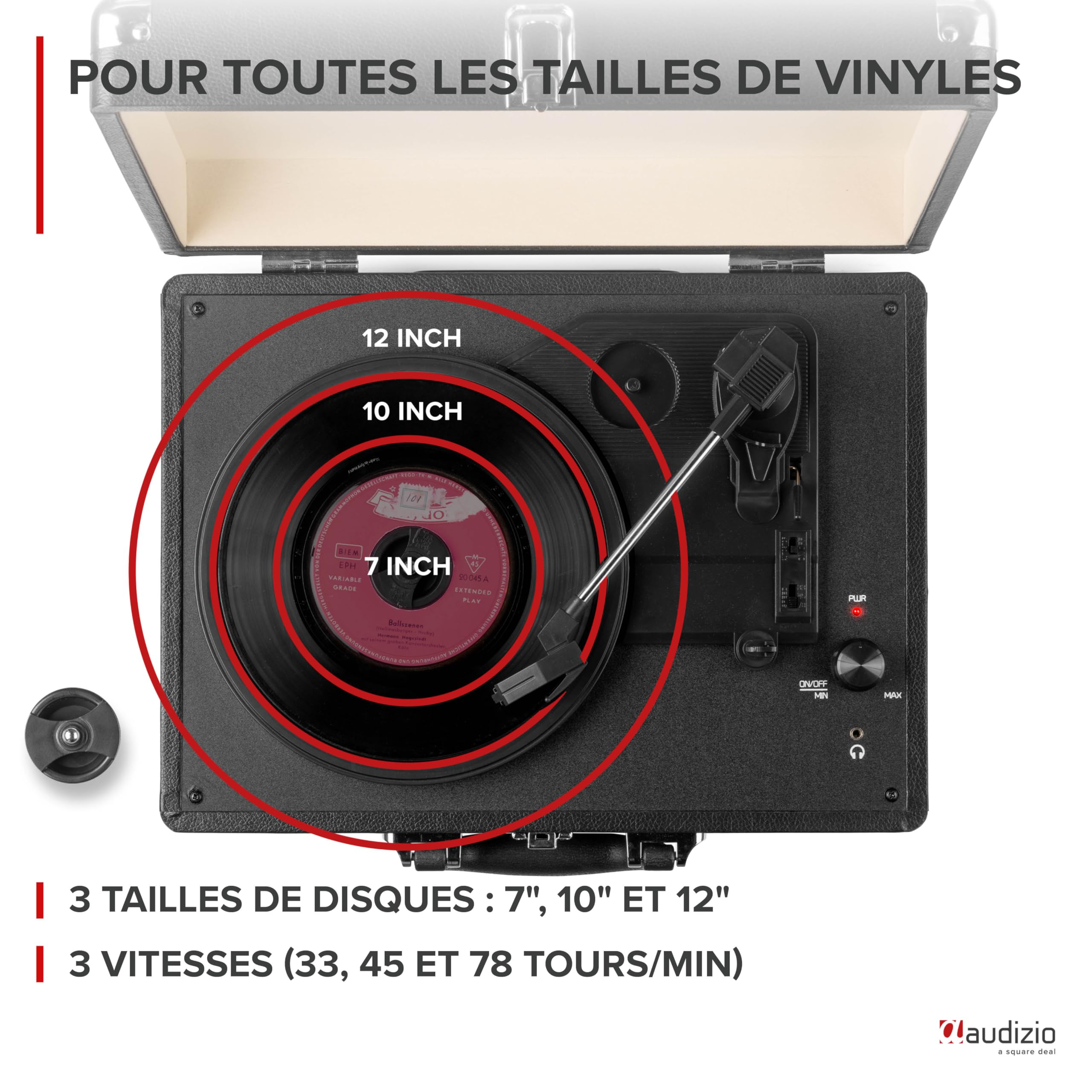Audizio RP114BK Platine Vinyle Rétro avec Haut-Parleurs Intégrés - Noire, Lecture 33/45 & 78 Tours, Fonction de Numération pour Ordinateur, Idéal pour Écouter Vos Anciens Vinyles Préférés