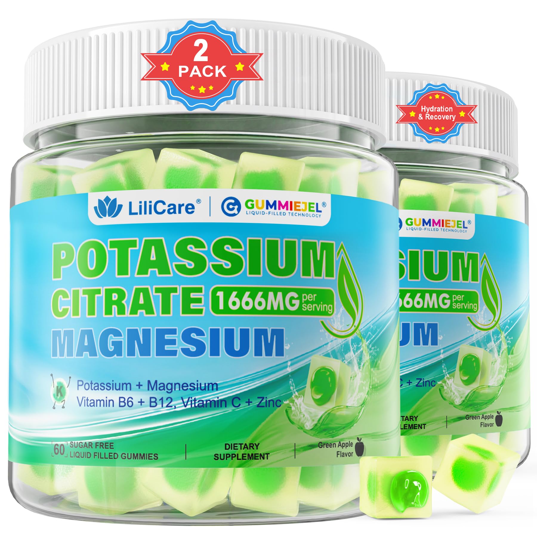 Potassium Citrate 1666mg Gummies Magnesium Zinc for Women Men, 120Ct 60 Count (Pack of 2)