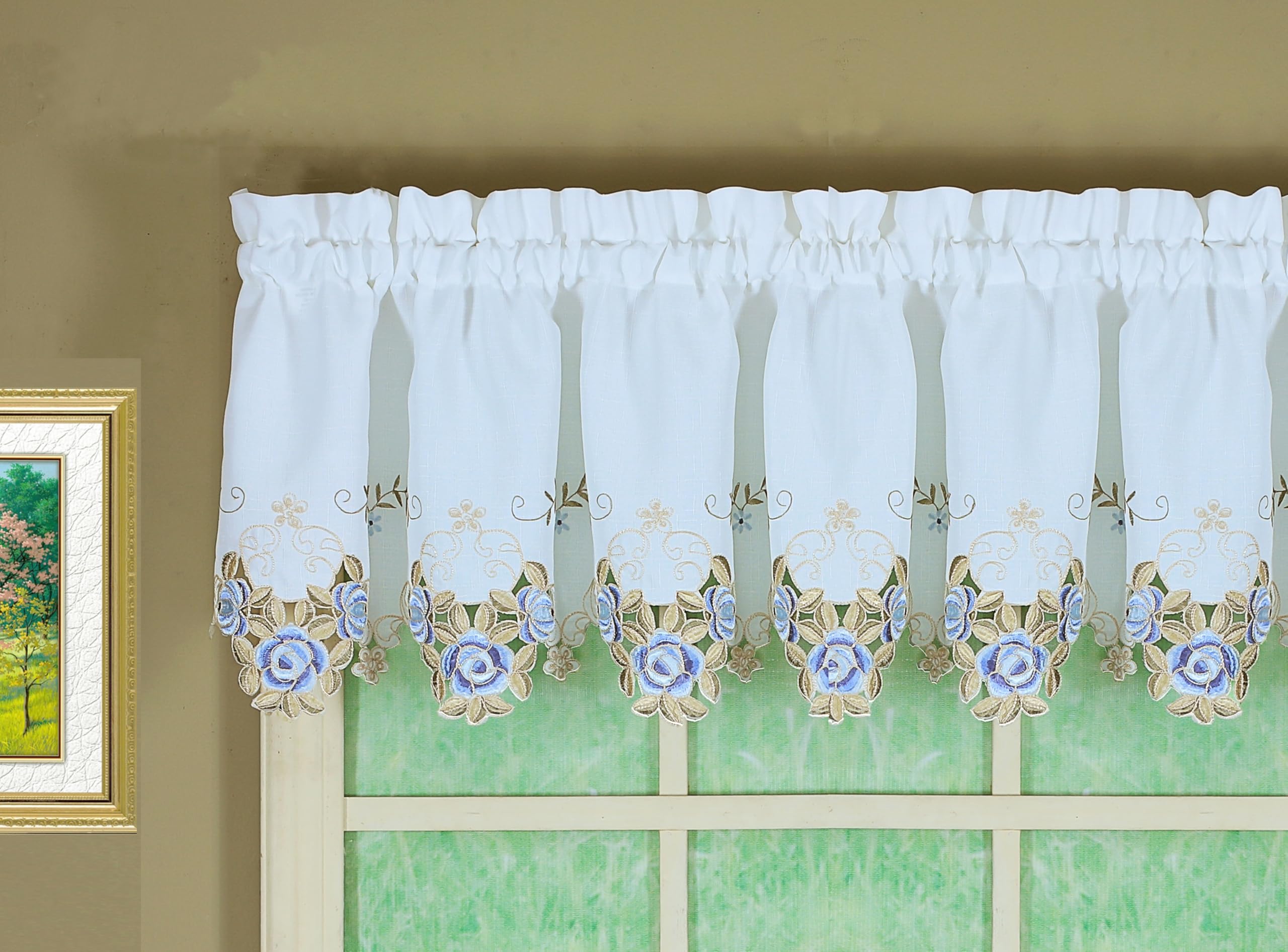 Today's Curtain Valance, Polyester, White/Blue, 60" W x 14" L (Pack of 1)