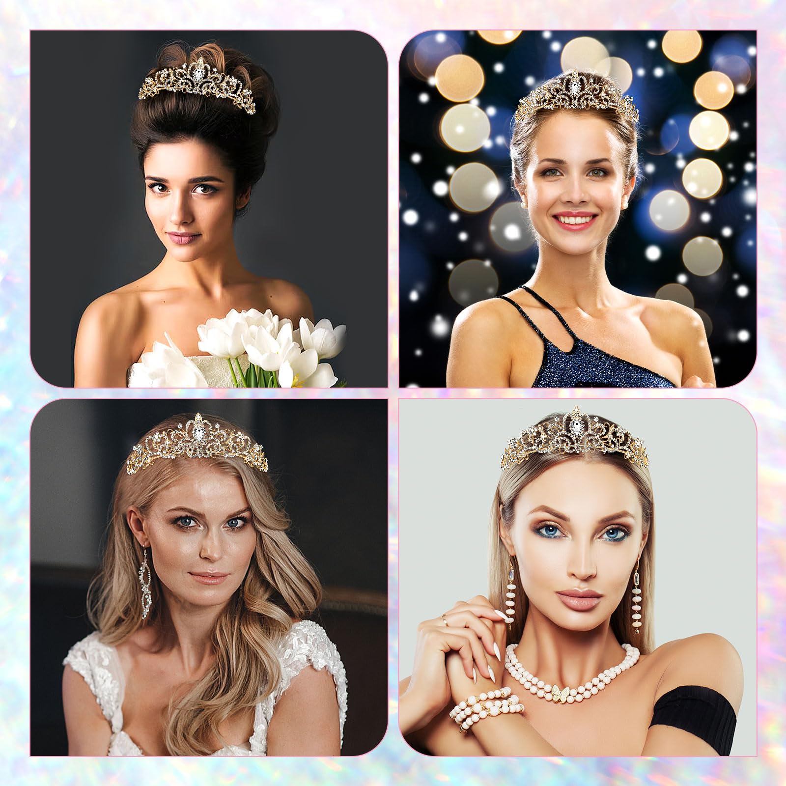 Gjinxi Korona tiarowa dla kobiet i dziewcząt, złota korona, diademki dla kobiet, elegancka opaska na głowę, kryształowa królewska królowa, akcesoria do włosów na urodziny, wesele, przyjęcie