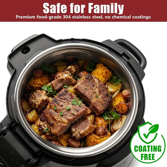 Stainless Steel Inner Pot for Ninja Foodi 8Qt, Replacement Insert Liner | Food Grade 304 Replacement Parts for Ninja Foodi, Thick Bottom Even Heating Non-Toxic Pressure Cooker Accessory