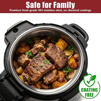 Stainless Steel Inner Pot for Ninja Foodi 8Qt, Replacement Insert Liner | Food Grade 304 Replacement Parts for Ninja Foodi, Thick Bottom Even Heating Non-Toxic Pressure Cooker Accessory