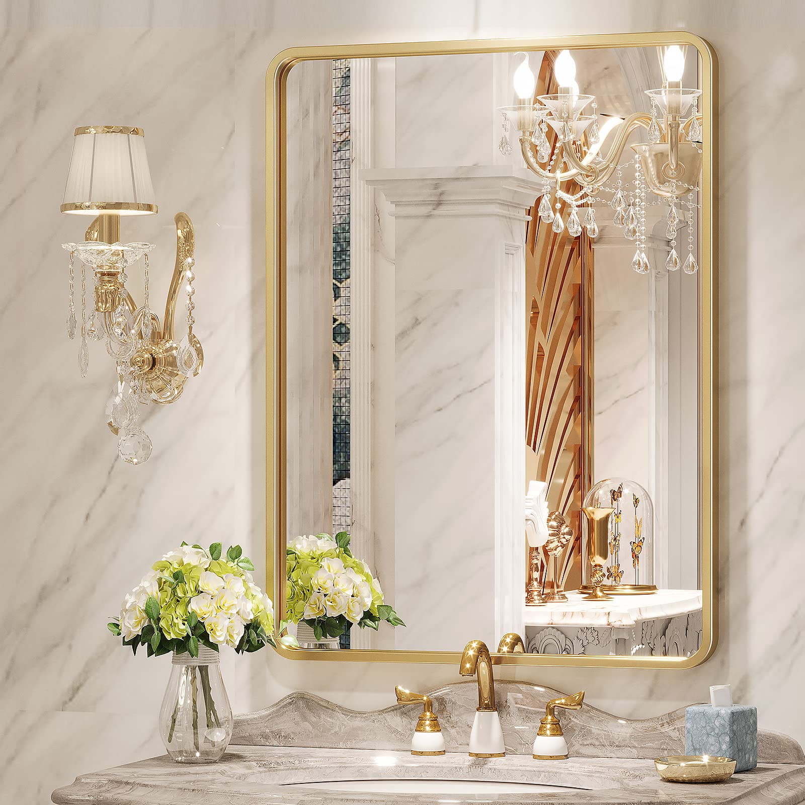 Photo 1 of Brightify Gold Bathroom Mirror for Wall, 22x30 Inch Rectangular Gold Metal Framed Mirror, Modern Wall Mounted Vanity Mirror for Bathroom, Vertical or Horizontal Gold 22" x 30"