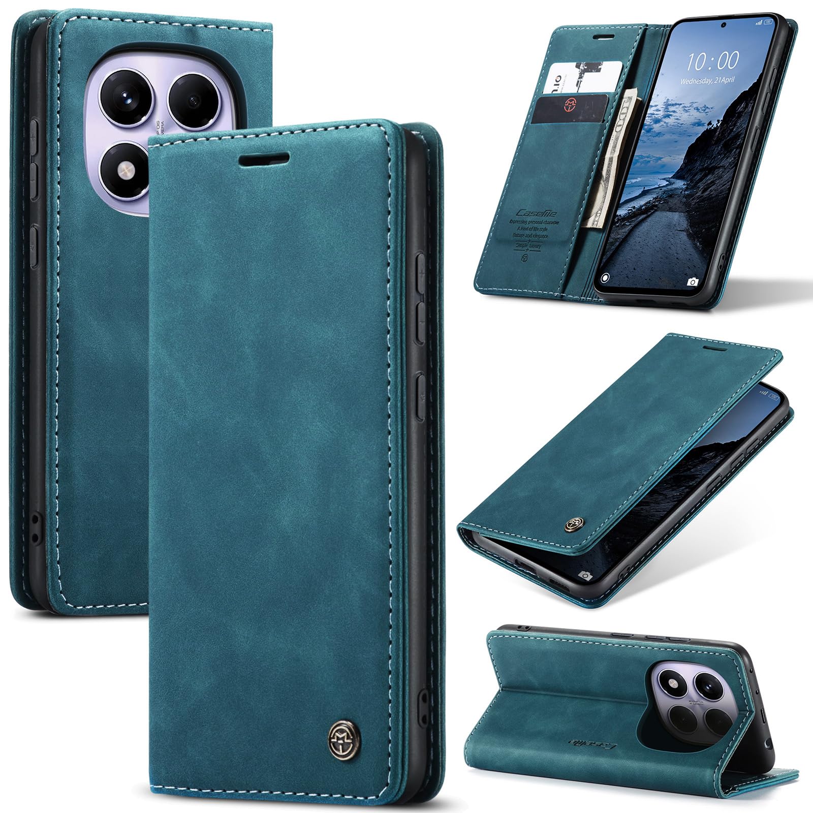 Monweicz Cover Compatibile con Xiaomi Redmi Note 14 Pro 4G, Custodia Portafoglio con Slot per Scheda, Protezione Completa Premium in Pelle PU, Flip Libro Magnetica Redmi Note 14 Pro 4G, Blu-verde