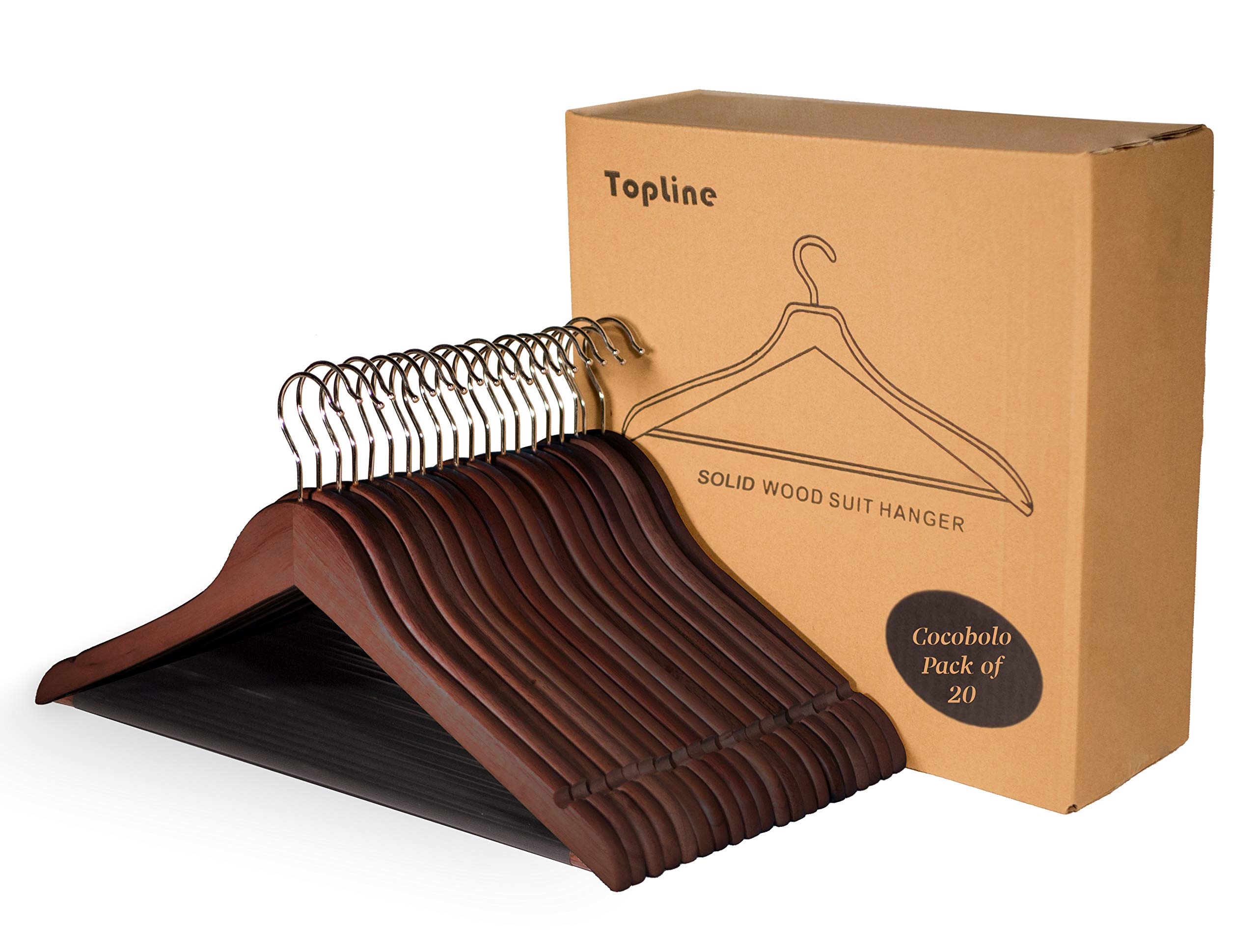 Topline Classic Wood Suit Hangers - 20 Pack (Cocobolo)