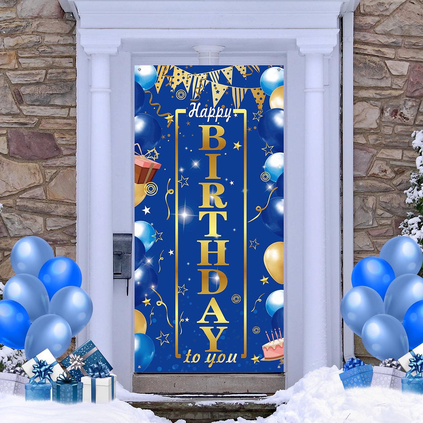 Buy Blue Birthday Door Banner Blue and Gold Party Decorations Happy