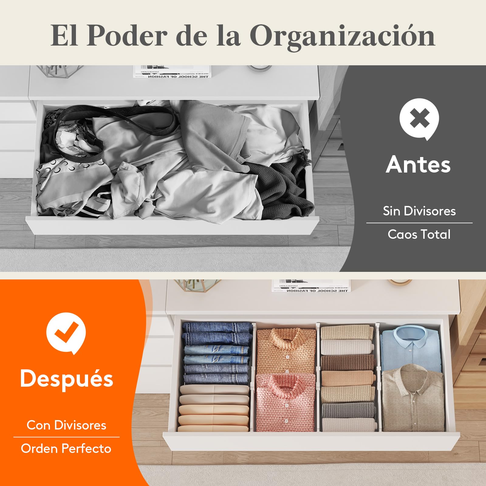 Lifewit Separadores de Cajones Ajustables, Divisores de Armario Ropa, Cajones Organizadores Plastico para Cocina, Baño, Mesita de Noche, 9 Piezas, Longitud Interior de 30 – 47 cm y Altura 13 cm