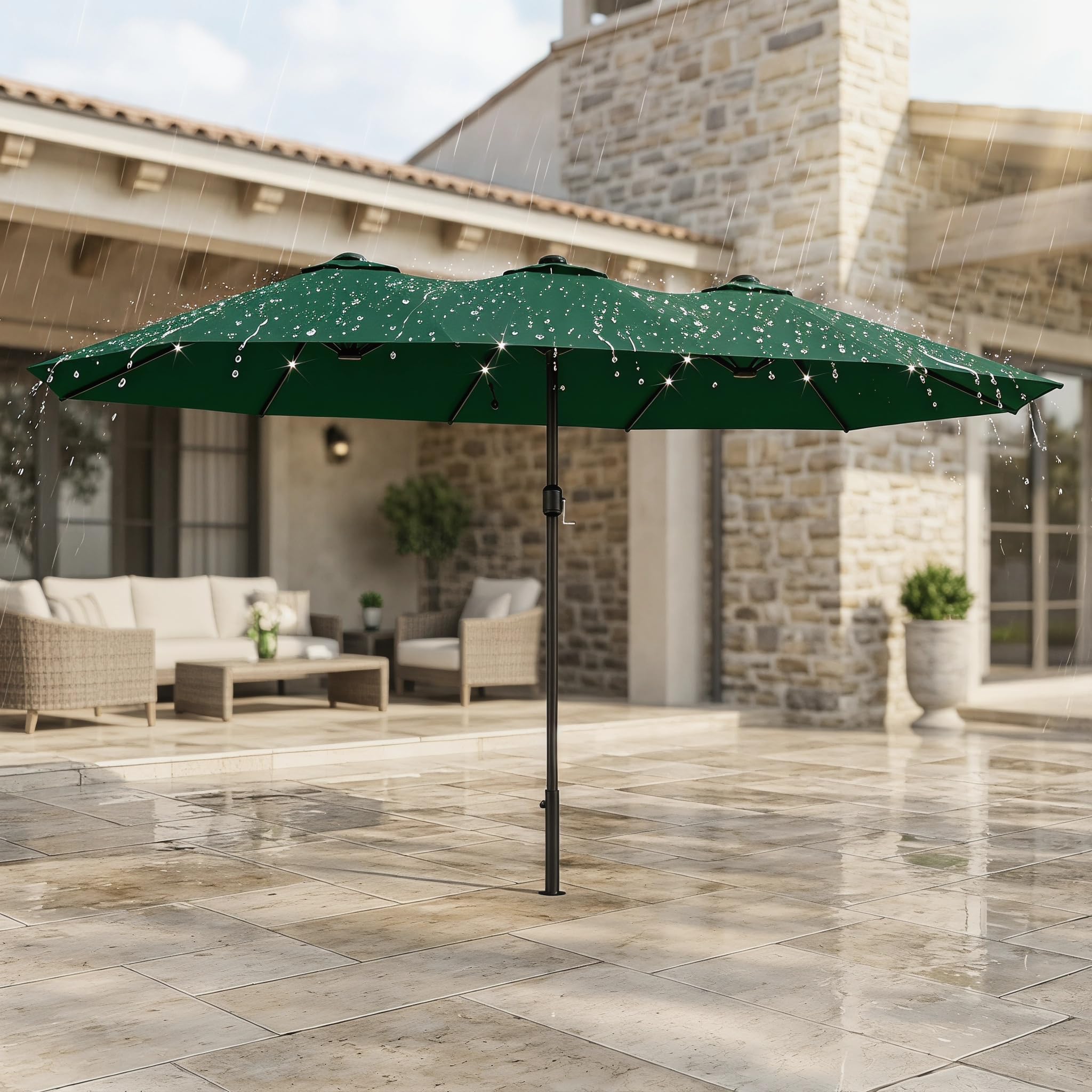 Telo Ombrellone Bifacciale 4,5m, 12 Stecche, Verde Antintemperie | Copertura di ricambio a 12 stecche resistente allo sbiadimento. Tendalino impermeabile per ombrelloni tavolo(Green)