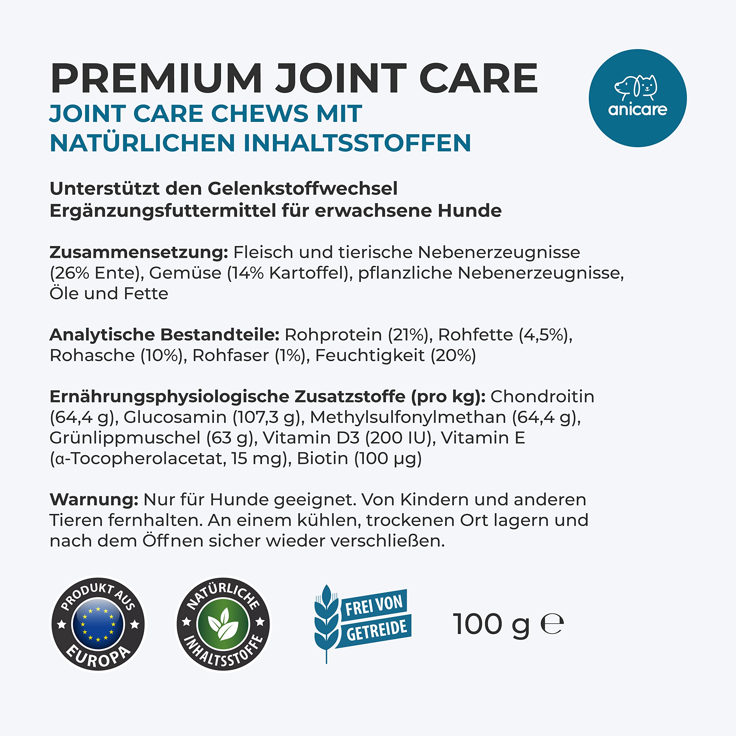 Anicare Premium Joint Care - Hochkonzentrierte Chews für Hunde, die Gelenktabletten ablehnen! Mit Glucosamin, Chondroitin, MSM und Grünlippmuschel