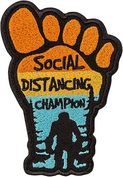 EMBROVERSE Yeti Social Distancing Champion Patch - Bigfoot Sasquatch Cryptozoology Paranormal Monster - Embroidered Iron On Patches - Size 4.3 x 3 inches