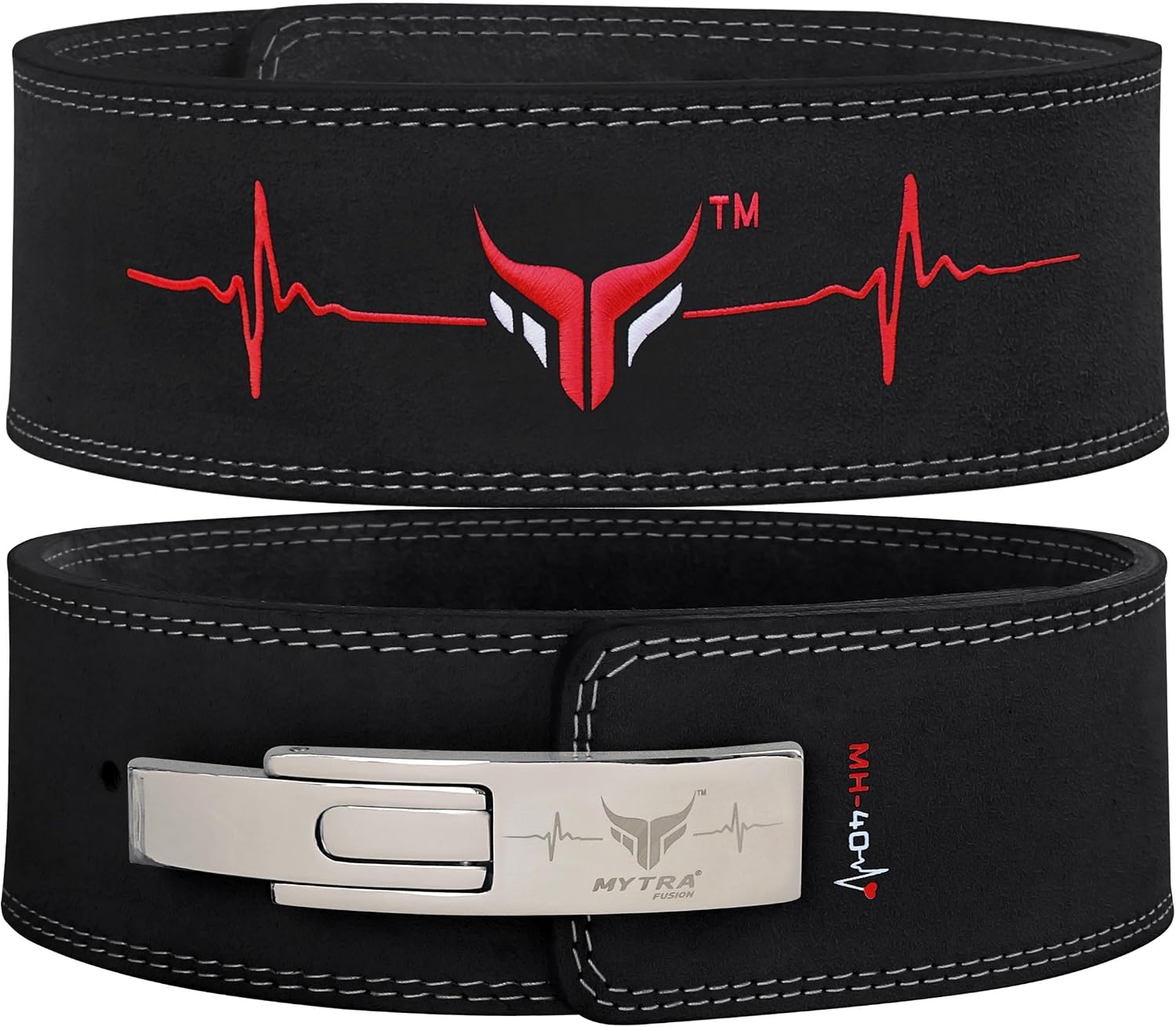 Mytra Fusion Gym Belt with Lever Buckle Weight Lifting Belt for Men and Women 4" wide Genuine Leather Powerlifting Belt for Gym, Training, Weightlifting, Bodybuilding Fitness and Workout