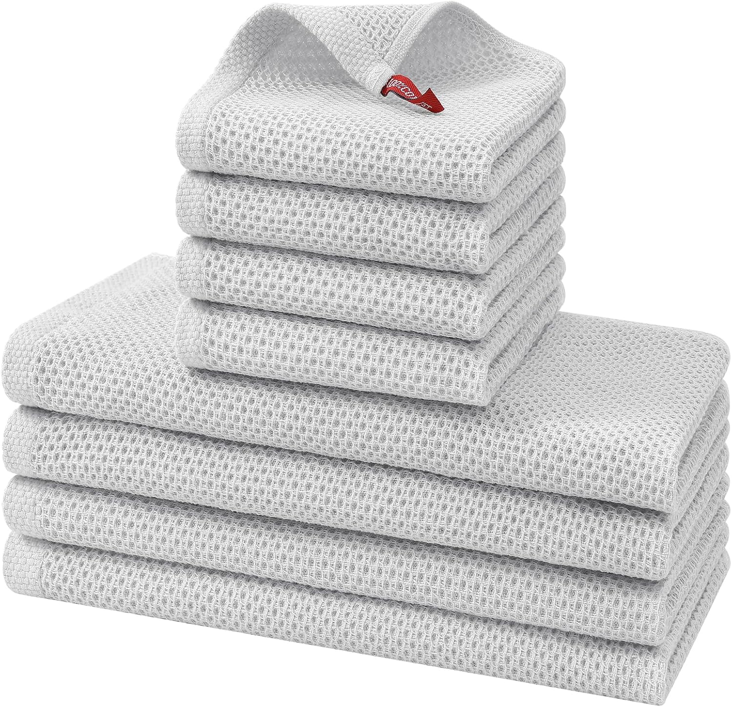 Kitinjoy 100% Cotton Kitchen Towels and Dishcloths Set, 8 Pack-13" x 28" and 12" x 12" Waffle Weave Dish Towels, Ultra Soft Absorbent Quick Drying Dish Rags, Light Grey