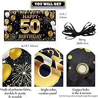 Vista 2 de Cartel de fondo para decoración de cumpleaños número 50, decoraciones de feliz cumpleaños 50 para hombres y mujeres, fiesta de cumpleaños de 50