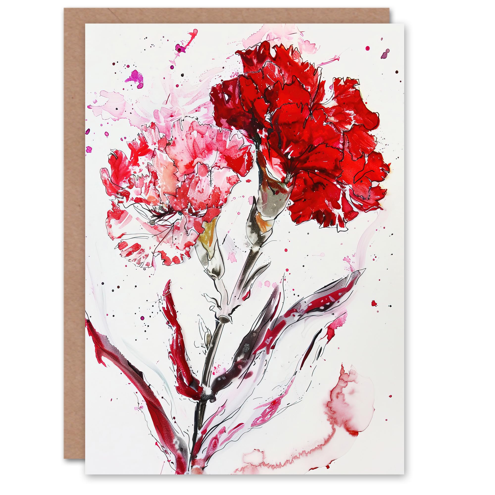 Artery8 Red Carnation Flower Abstract Watercolour Greeting Birthday Card Him Her All Blank