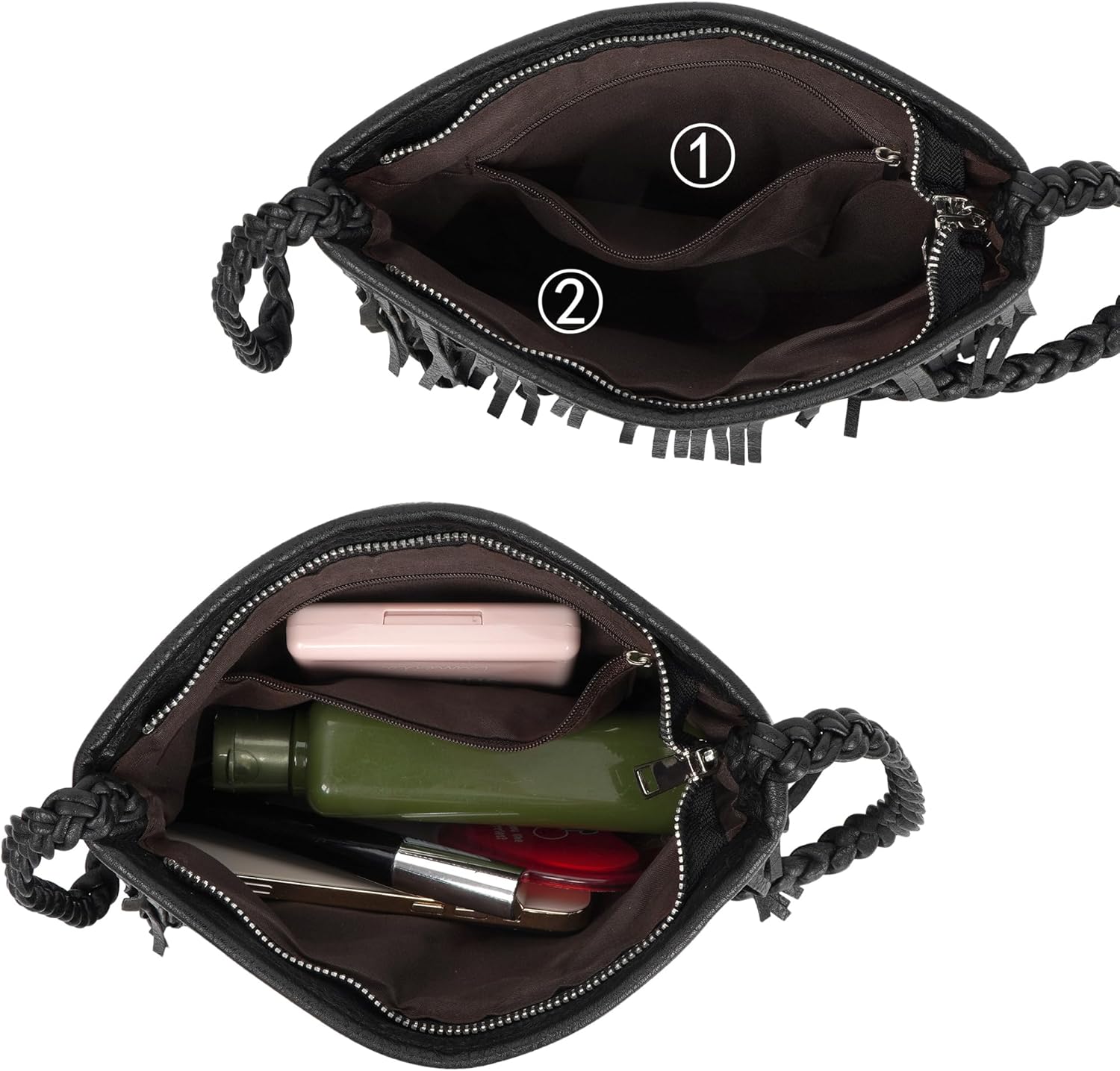 Women Mini Fringe Tassel PU Leather Crossbody Shoulder Bag Cell Phone Coin Purse Wallet - Image 5