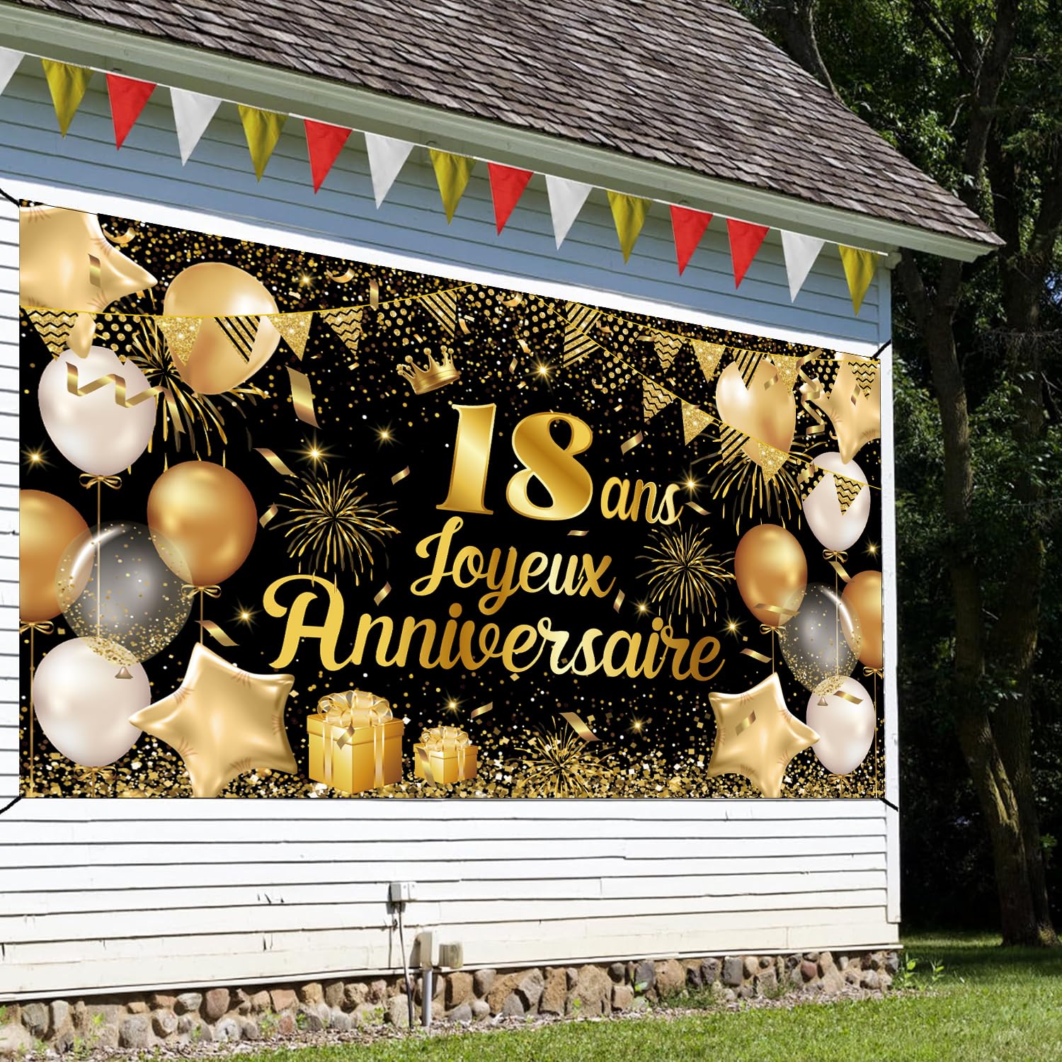 Bannière Joyeux 18 Ans Anniversaire - 110x180 Cm - Déco Fond Photo Fête