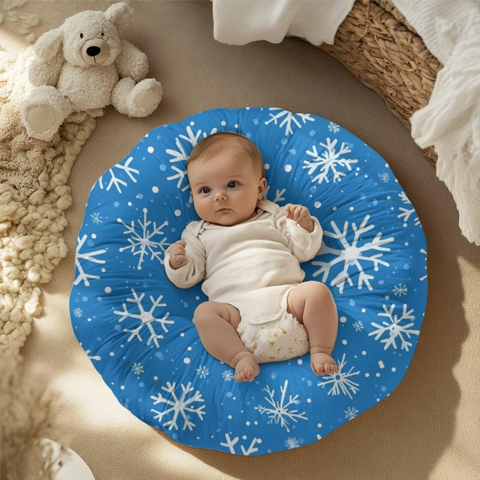 YUVAMAGIMO Newborn Lounger Cover Christmas Snowflake Baby Lounger Cover Ultra Soft Snug Fitted Baby Lounger Slipcover Stretchy Removable Cover for Infant Lounger Pillow Cover Xmas Decor