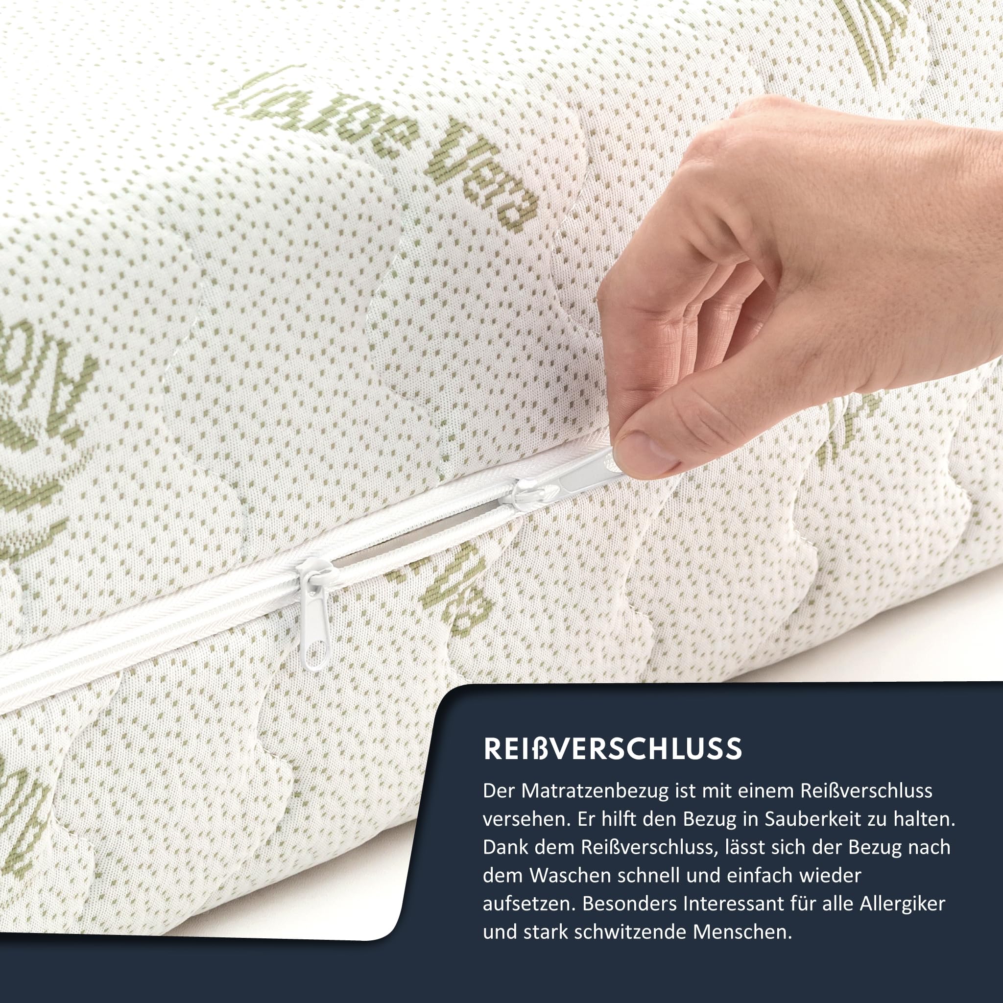 FDM Matras, 90 x 200 cm, hardheid H3 H4, hoogte 24 cm, koudschuimmatras, HR- schuim, visco-schuim, 7 comfortzones, met hypoallergene, wasbare aloë vera overtrek, Oeko-Tex Lunera Max Double