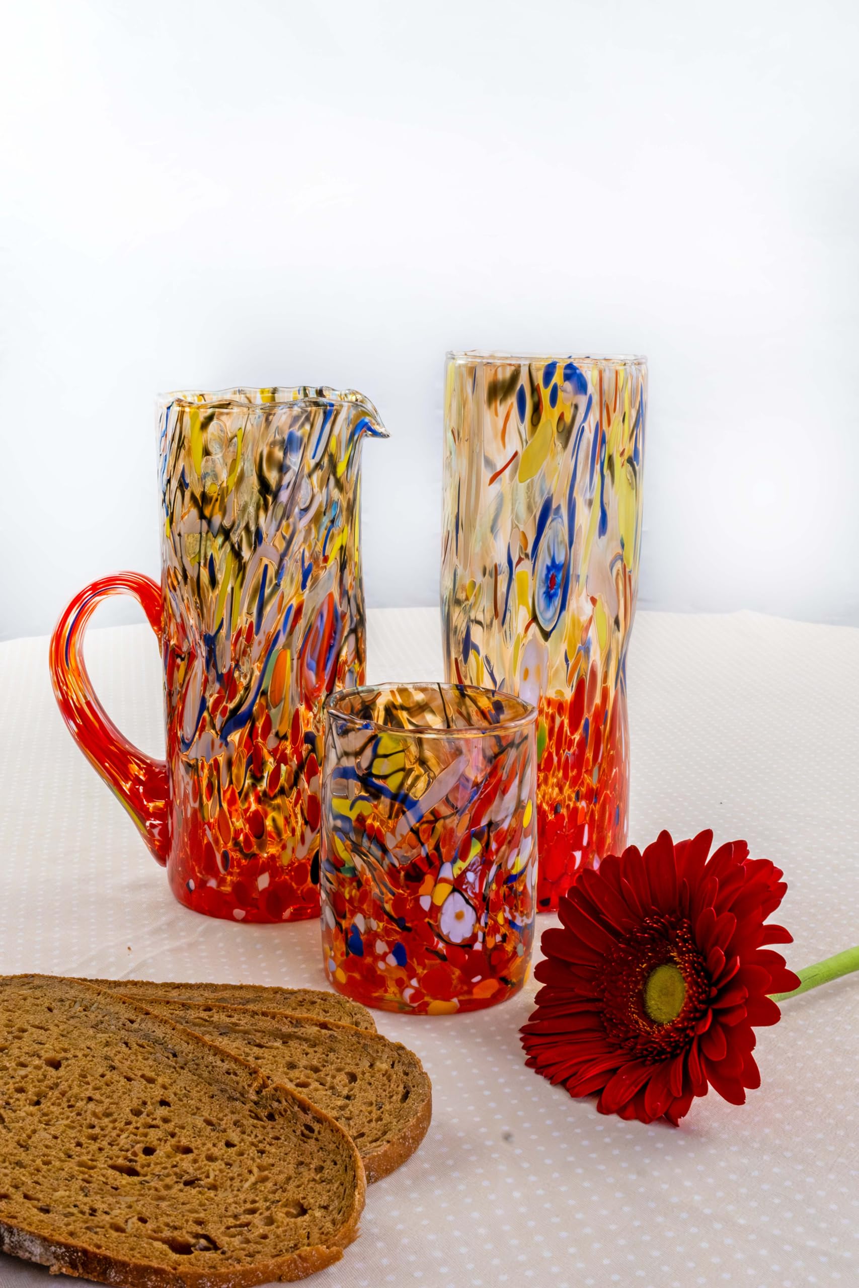 MurArt Vase en verre de Murano DECORO MG de 1000 ml Alt 24 cm en verre soufflé, fabriqué à la main artisanal fabriqué en Italie B1