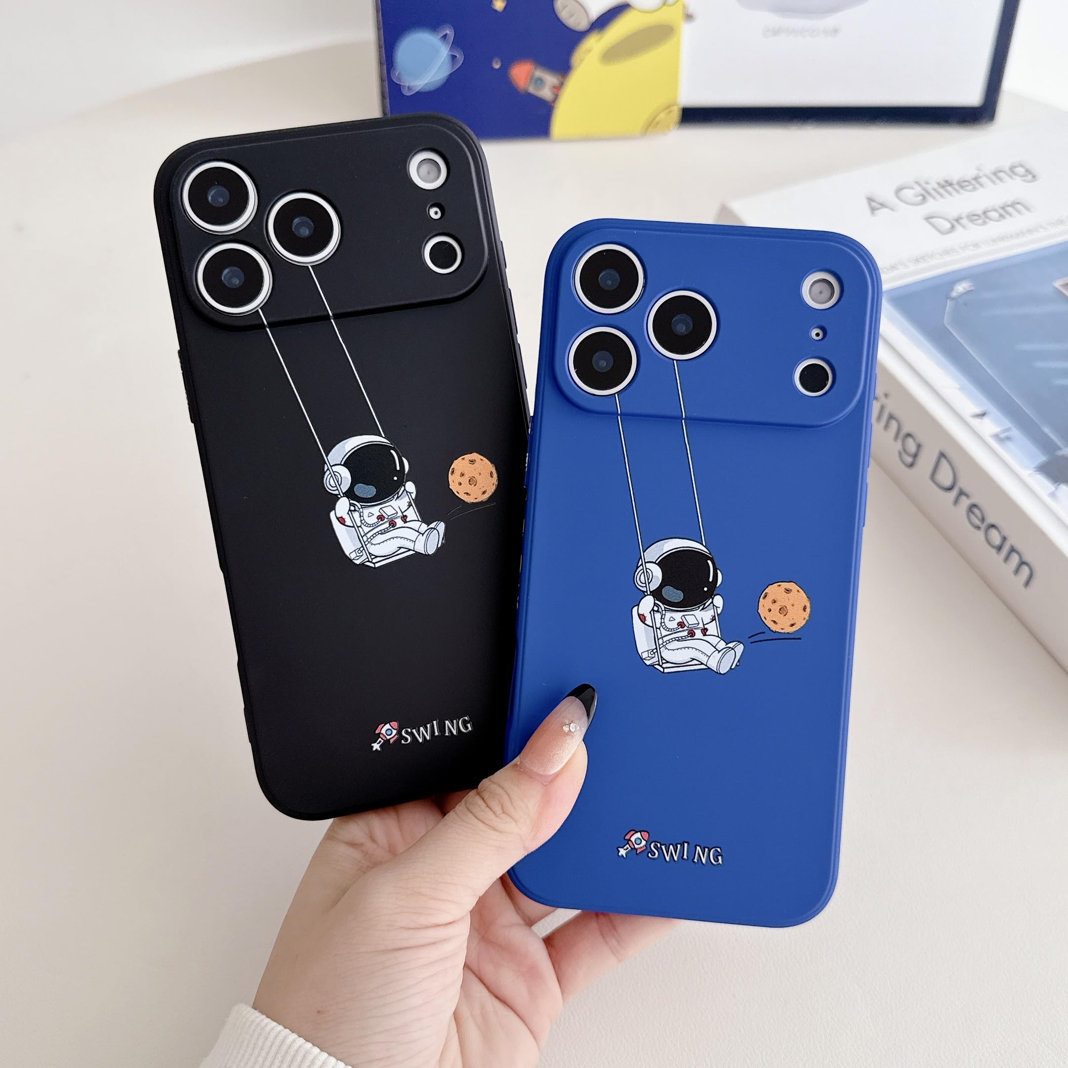 Yonds Queen for iPhone 17 Pro Cute Case, Cool Cartoon Swing Astronaut Planet Moon Space Design Stylish TPU Bumper Shockproof Anti-Slip Protector Fashion Case (Black Planet, iPhone 17 Pro) — view 4