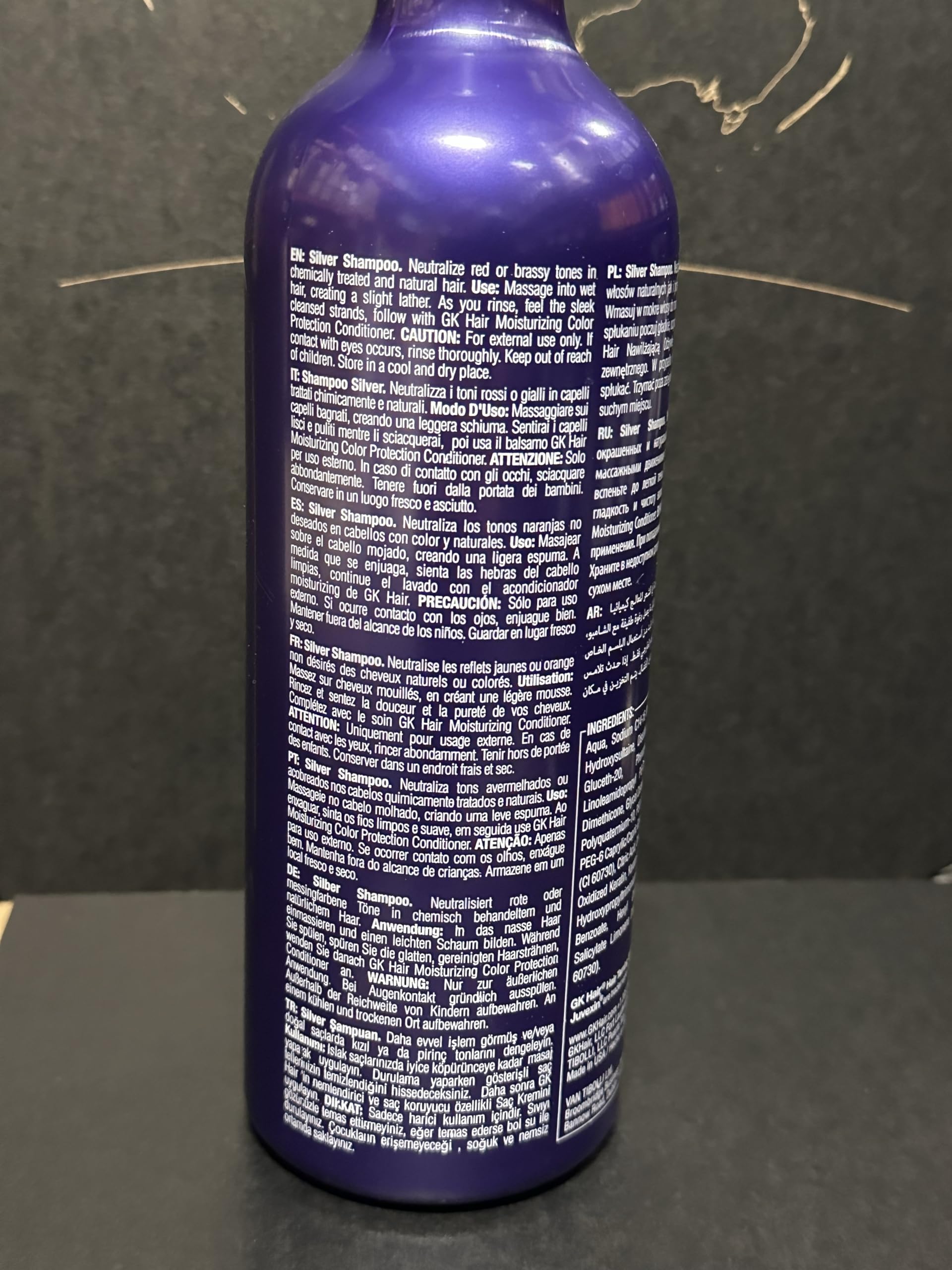 GK HAIR Global Keratin Silver Bombshell/Purple Shampoo (24 FL Oz/710 ml) per capelli biondi, platino, cenere, argento e grigi idrata i capelli secchi e danneggiati rimuove i toni giallo-ottanio